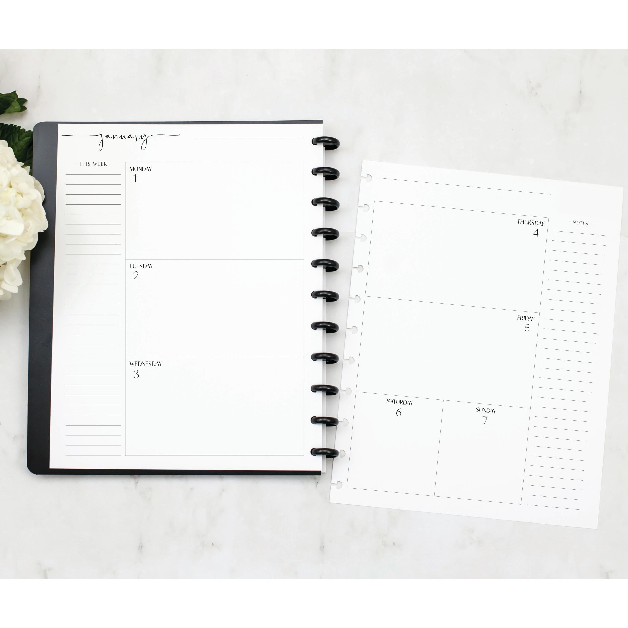 BetterNote 2025 Horizontal Calendar Refill for Disc Notebook - Compatible with Levenger Circa, Staples Arc Jr, TUL, Happy Planner, InkWell Press, MAMBI, NOTIQ (Modern 11-Disc, 8.5