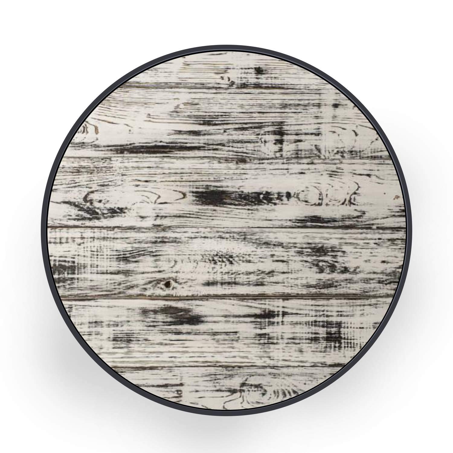 Vintage Weathered Round Canvas Wall Art - Shabby White Painted Wood Texture Background - Ready to Hang Black Frame Wall Decor for Bedroom & Living Room - 32 Inch - Perfect for Farmhouse, Boho & Coastal Home Decor