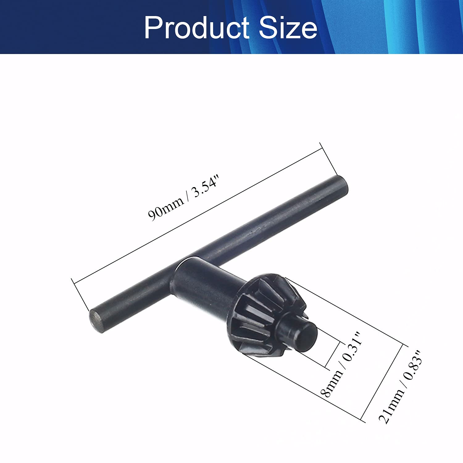 8mm Pilot 11 Teeth Chuck Key for 3-16mm Drill Chuck - Black Replacement Tool (1 Piece) - Perfect for Power Drills, Lathes & Workshop Equipment