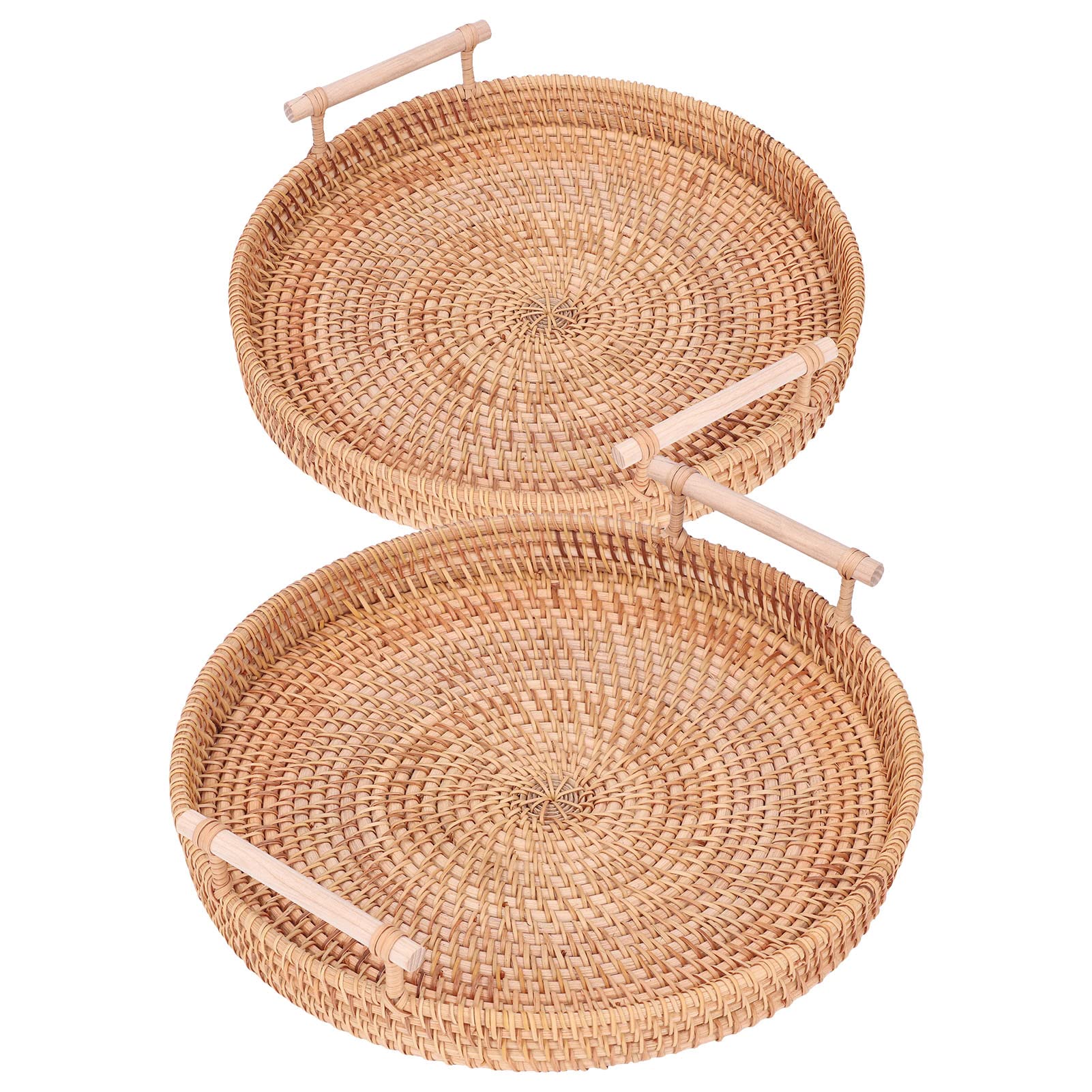Rustic Round Serving Tray Set of 2 - Wooden Fruit Platter & Kitchen Storage Plate for Dining, Entertaining, and Home Decor
