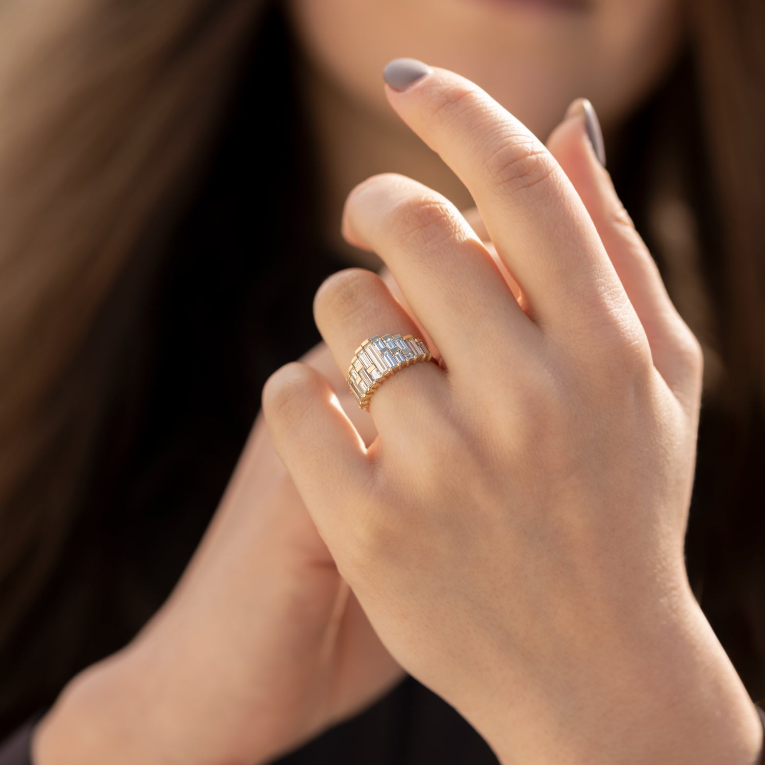 Exquisite Light Brown Baguette Diamond Engagement Ring for Women - Perfect for Proposals, Anniversaries & Special Occasions