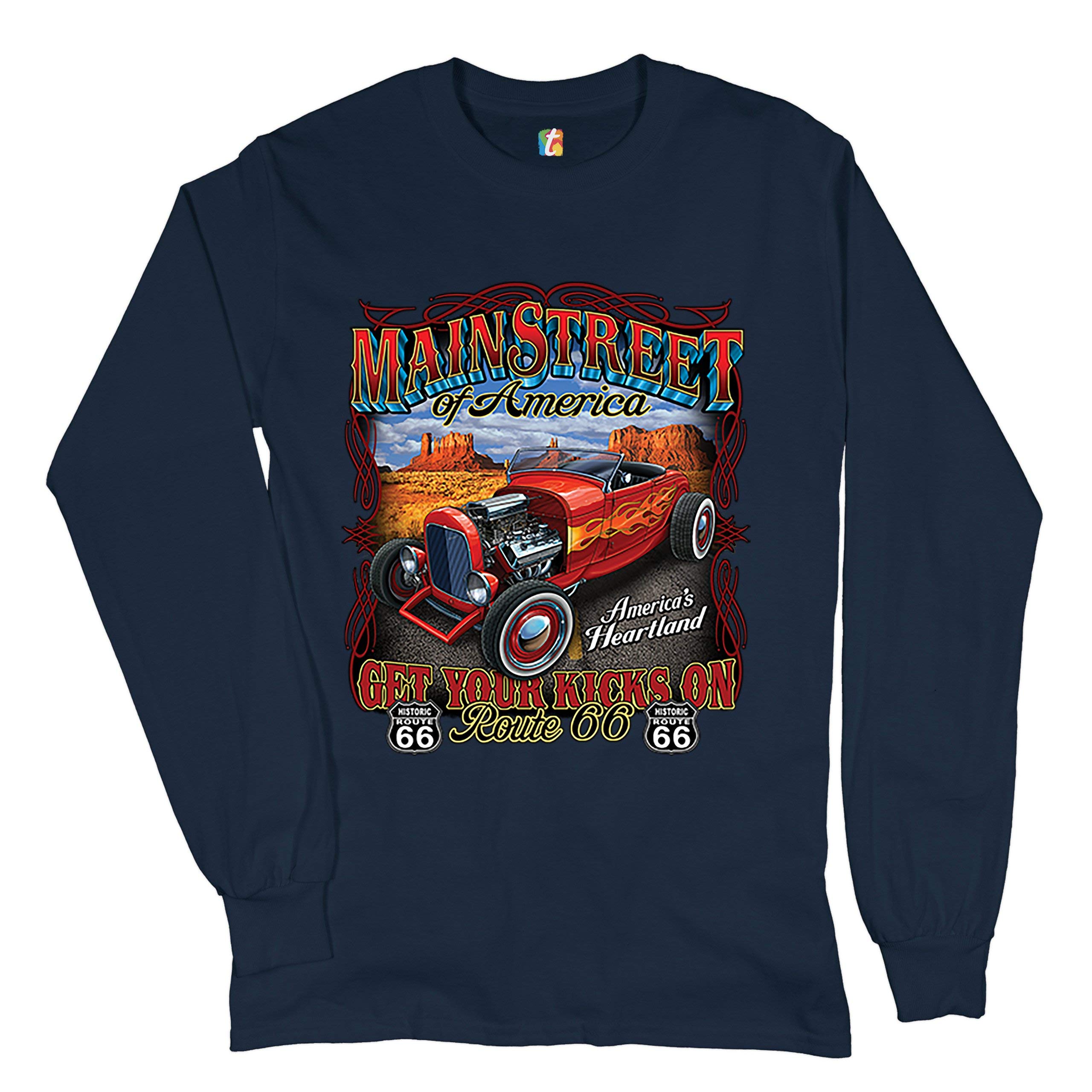 Vintage Route 66 Long Sleeve T-Shirt - Classic American Road Trip & Hot Rod Style - Perfect for Travel, Motorcycle Rides & Retro Fashion