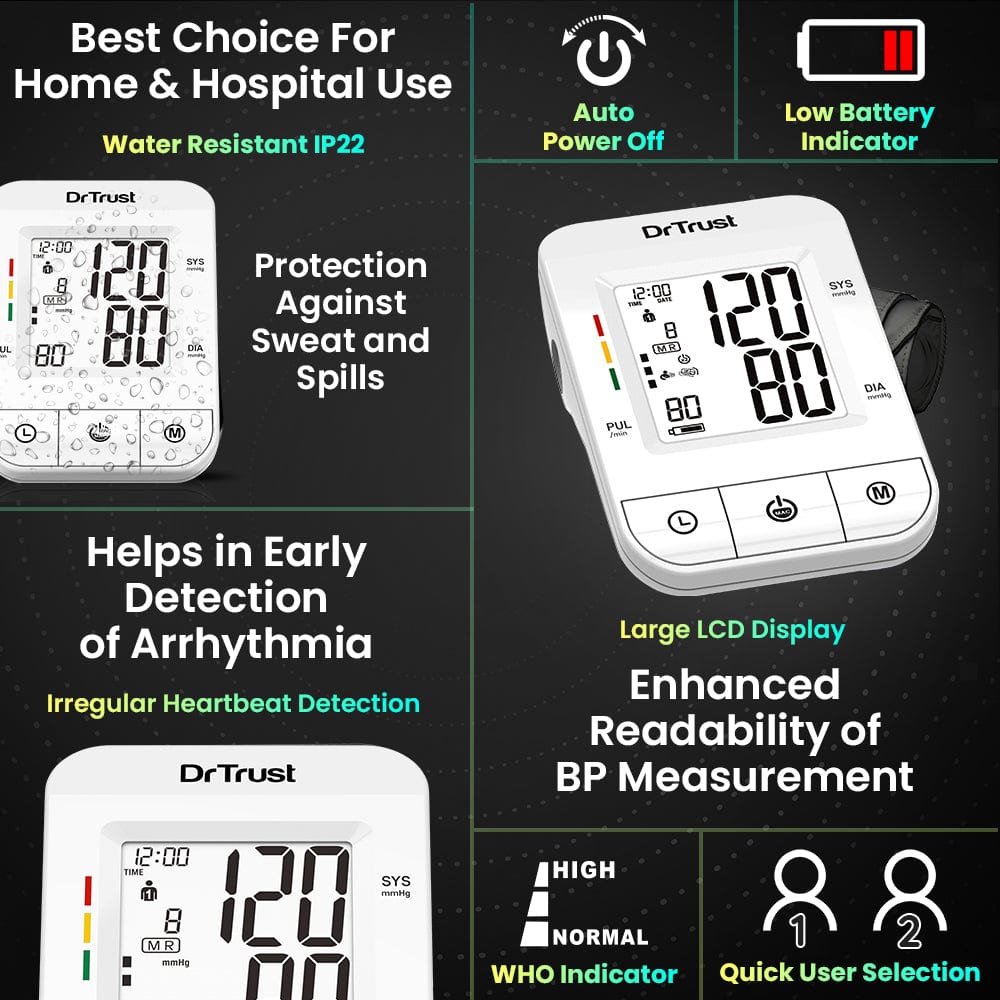Dr Trust USA BP iCheck Pro Digital Blood Pressure Monitor - Accurate & Easy-to-Use Upper Arm Cuff for Home Health Monitoring - Ideal for Hypertension Patients & Senior Care
