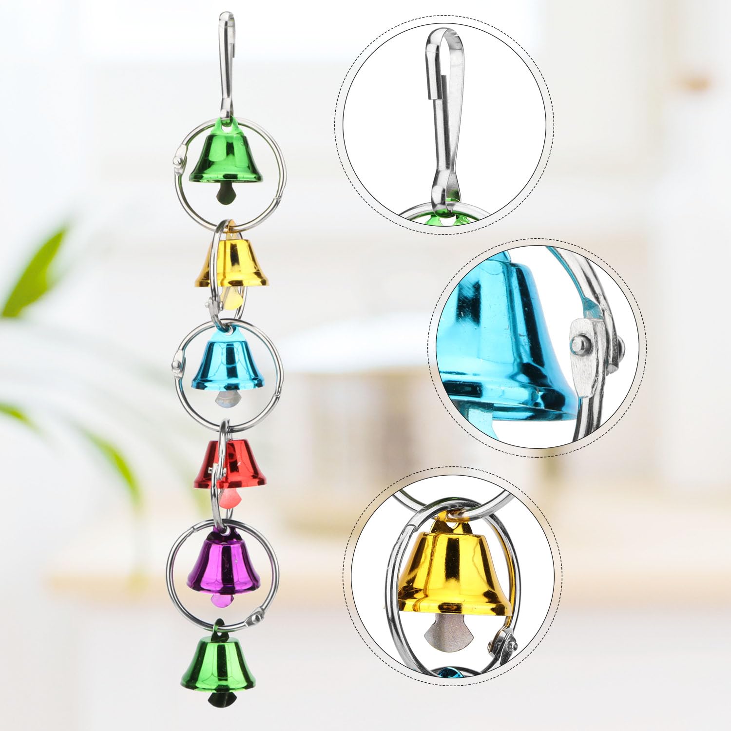 Colorful Parrot Chew Toys with Bells - Hanging Bird Cage Toy for African Grey, Conure & Cockatiel - Durable Swing Chandelier for Parrot Entertainment & Beak Exercise - Perfect for Playtime & Mental Stimulation
