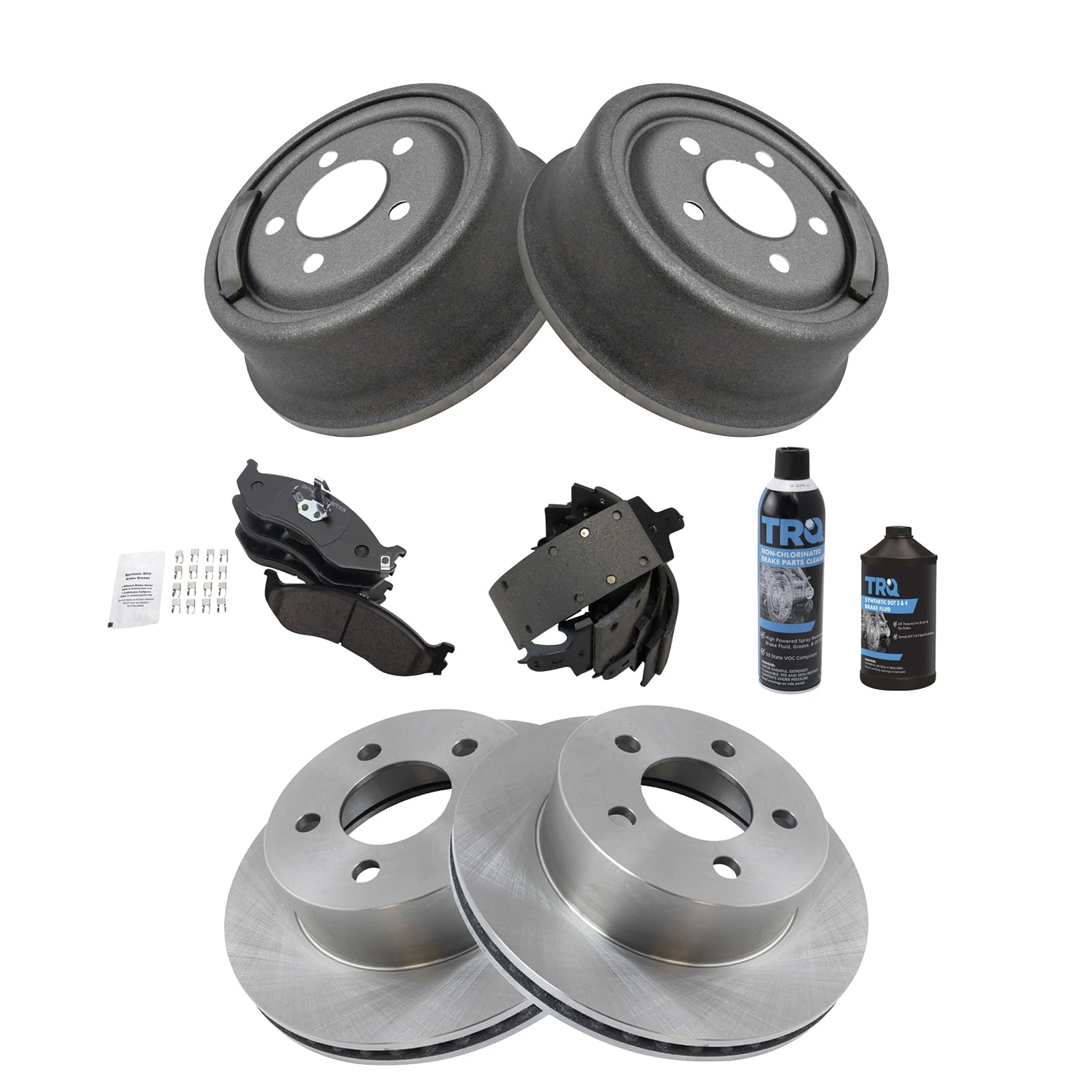 High-Performance Disc Brake Rotor & Ceramic Pad Kit with Drum & Shoe Set - Front & Rear Brake Upgrade for Cars, Trucks & SUVs - Ideal for Daily Commuting, Off-Roading & Towing