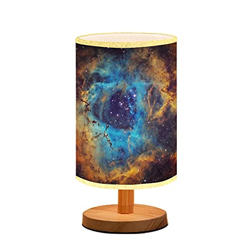 Minimalist Wooden Flaxen Fabric Shade Nightstand Lamp - Rosette Nebula NGC 2237 Constellation Design for Bedroom & Living Room | Perfect for Breastfeeding, Reading & Relaxing