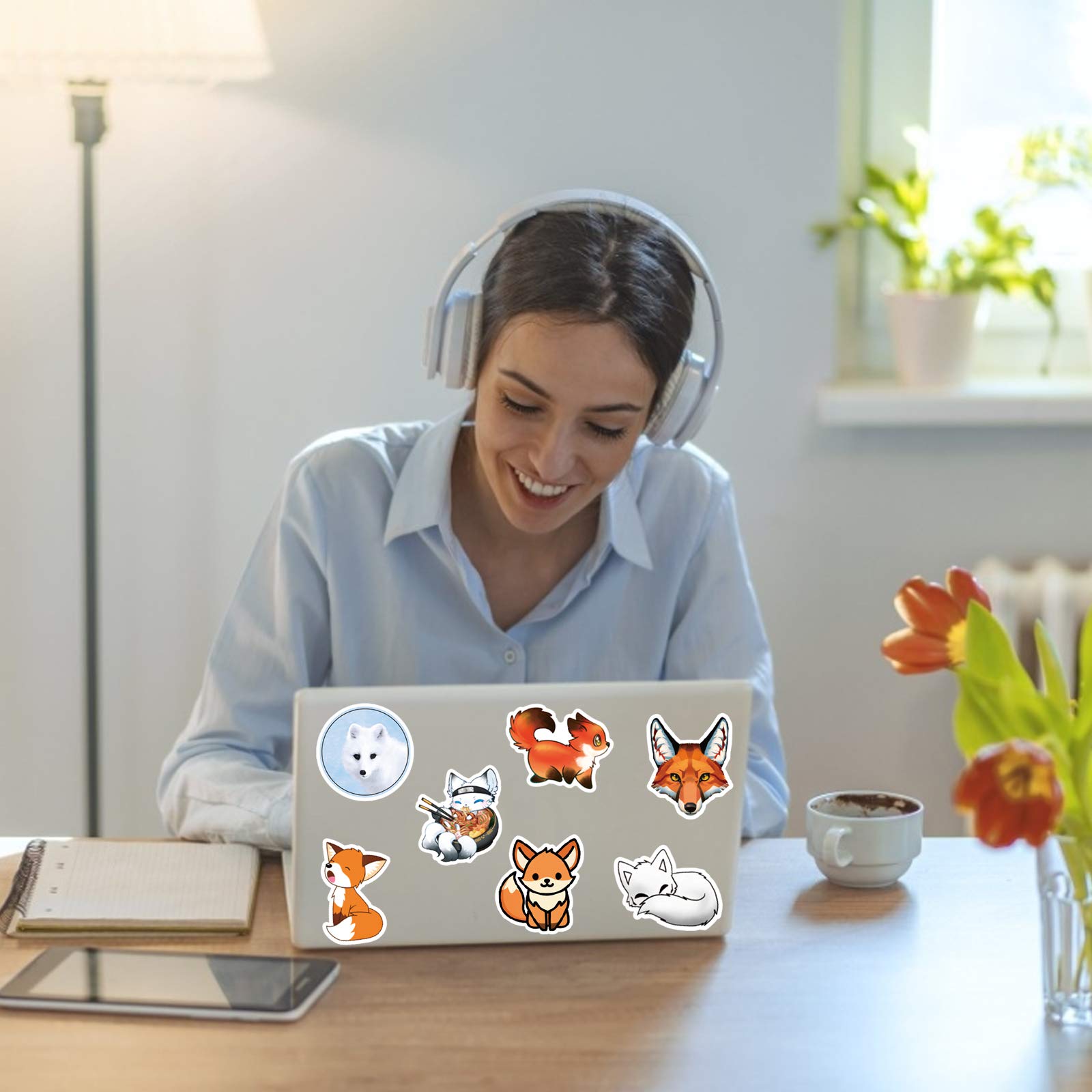 50 PCS Waterproof Vinyl Fox Stickers for Laptop, Skateboard, Water Bottle, Phone, Guitar - Cute Animal Decals for Kids & Adults | Perfect for DIY Crafts, School Projects, and Personalizing Accessories