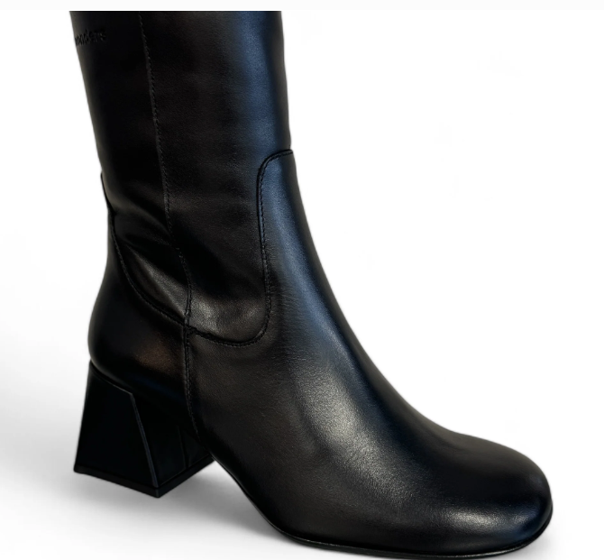 Wonders H 6212 Women's Black Leather Ankle Boots with Block Heel - Stylish & Comfortable for Office, Party & Everyday Wear