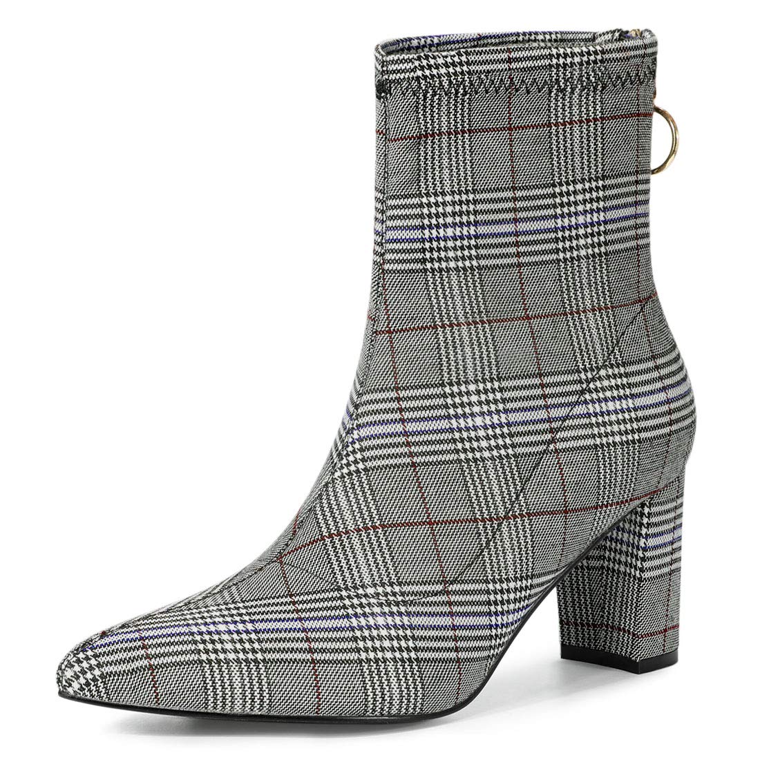 Allegra K Women's Pointed Toe Chunky Heel Ankle Boots with Zipper - Stylish Fall & Winter Fashion Booties for Office, Party & Night Out