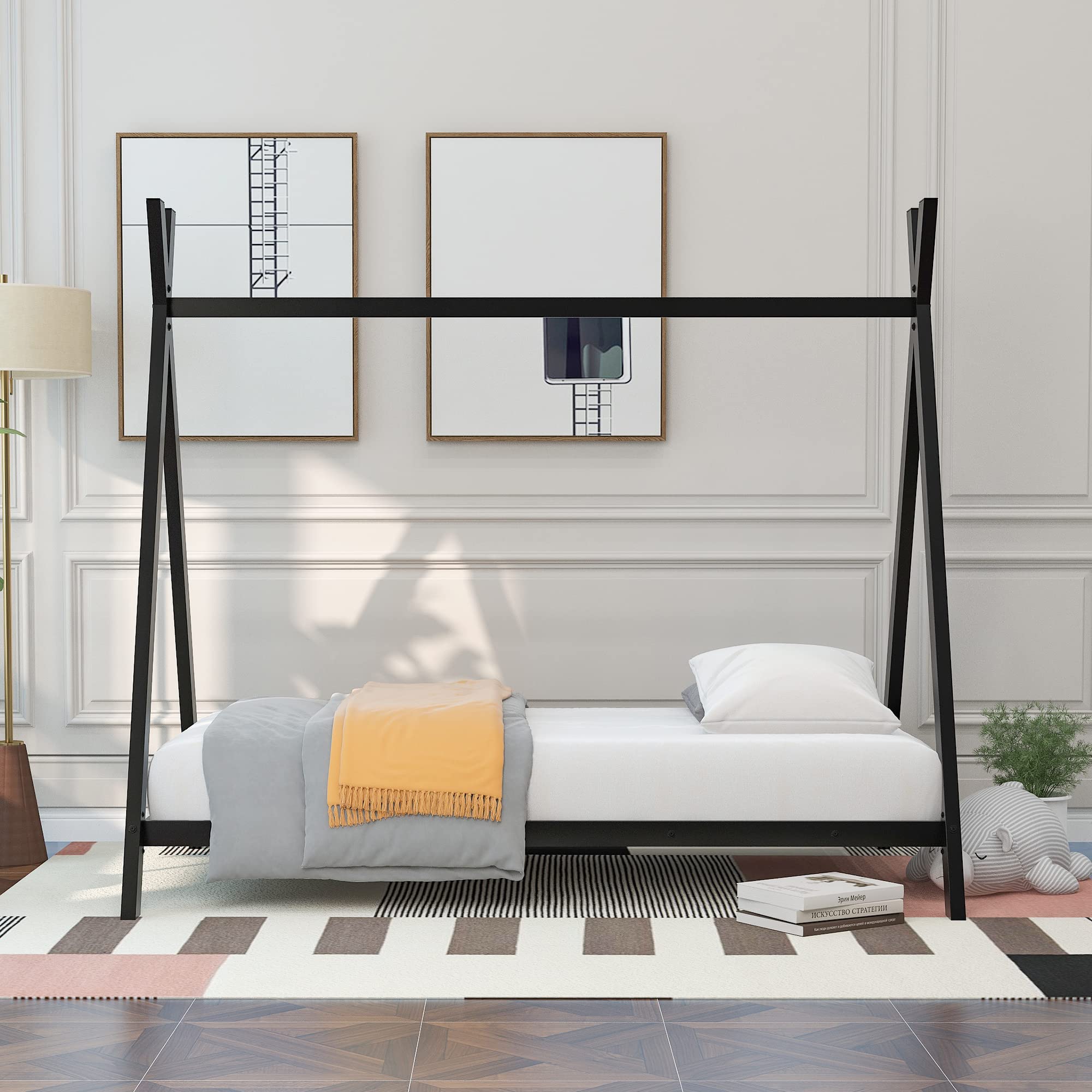 Merax Twin Size Metal Bed Frame with Slats - No Box Spring Needed, Sturdy Platform Bed with Underbed Storage Space for Kids & Teens - Perfect for Small Bedrooms, Dorm Rooms or Sleepovers (Black)