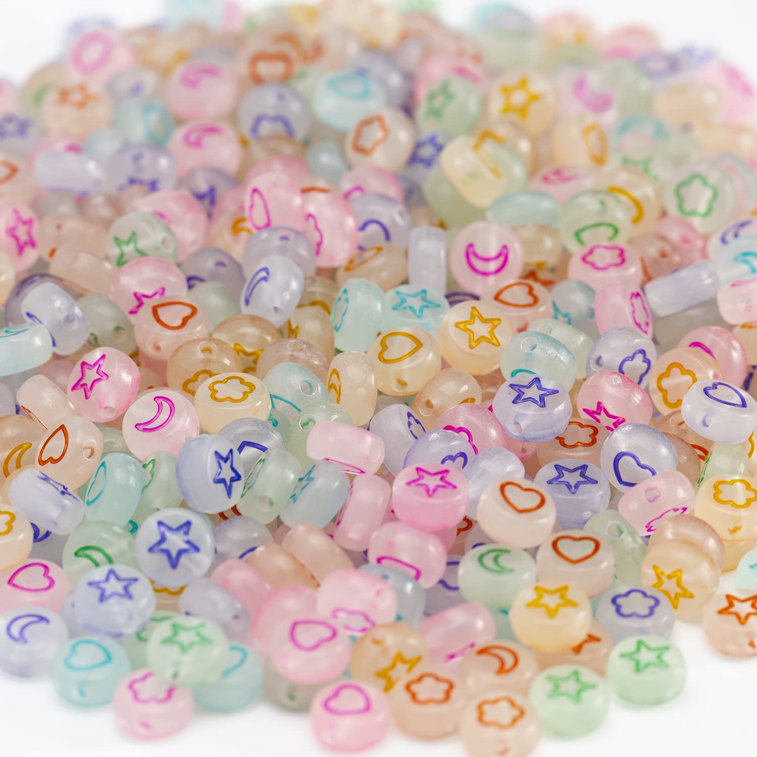 500 Pcs Glow in The Dark Acrylic Beads - Stars, Moon, Hearts & Petals for DIY Jewelry Making, Bracelets & Necklaces - Perfect for Kids Crafts, Party Favors & Nighttime Decor