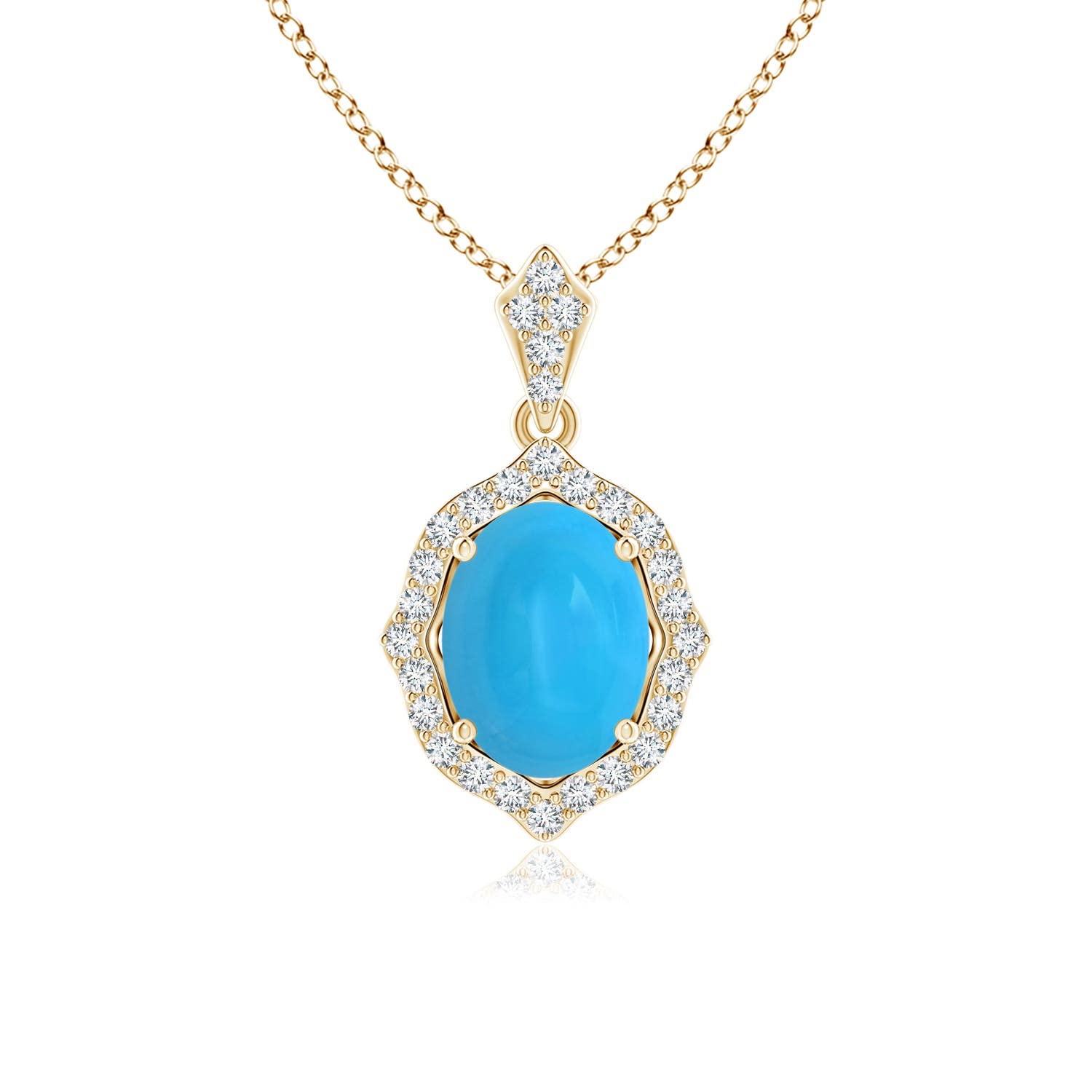 Angara Natural Turquoise Halo Solitaire Pendant Necklace for Women - 14K Solid Gold Jewelry | Elegant Gift for Her, Birthday & Anniversary Present | Perfect for Weddings, Parties & Special Occasions