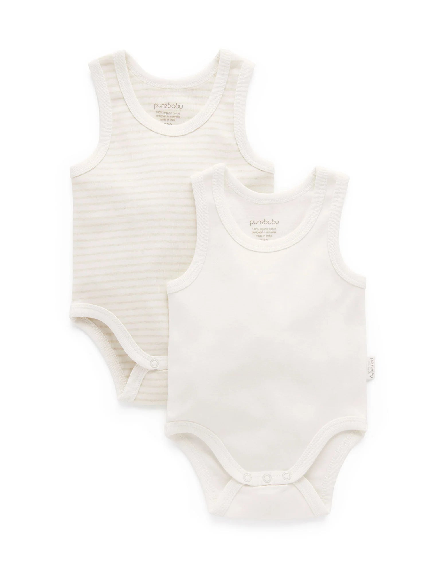 Purebaby Organic Cotton Baby Bodysuit 2-Pack - Soft Wheat Color for Newborns & Infants - Perfect for Everyday Wear, Sleep & Playtime