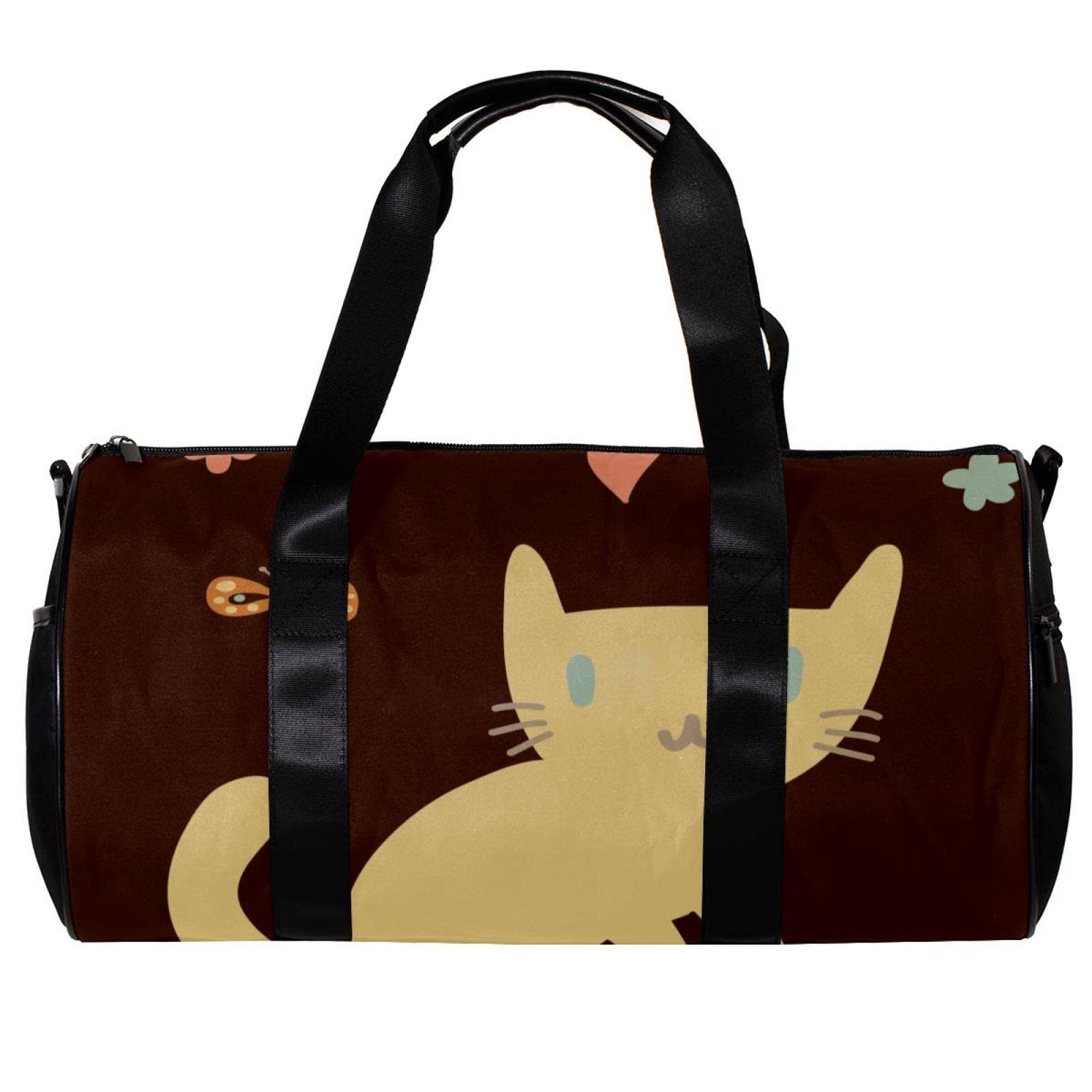 Stylish Gym Duffle Bag for Men & Women - Waterproof Overnight Weekender Travel Bag with Cat Cartoon Design (Dark Brown) - Perfect for Workouts, Travel, Sports & Weekend Getaways