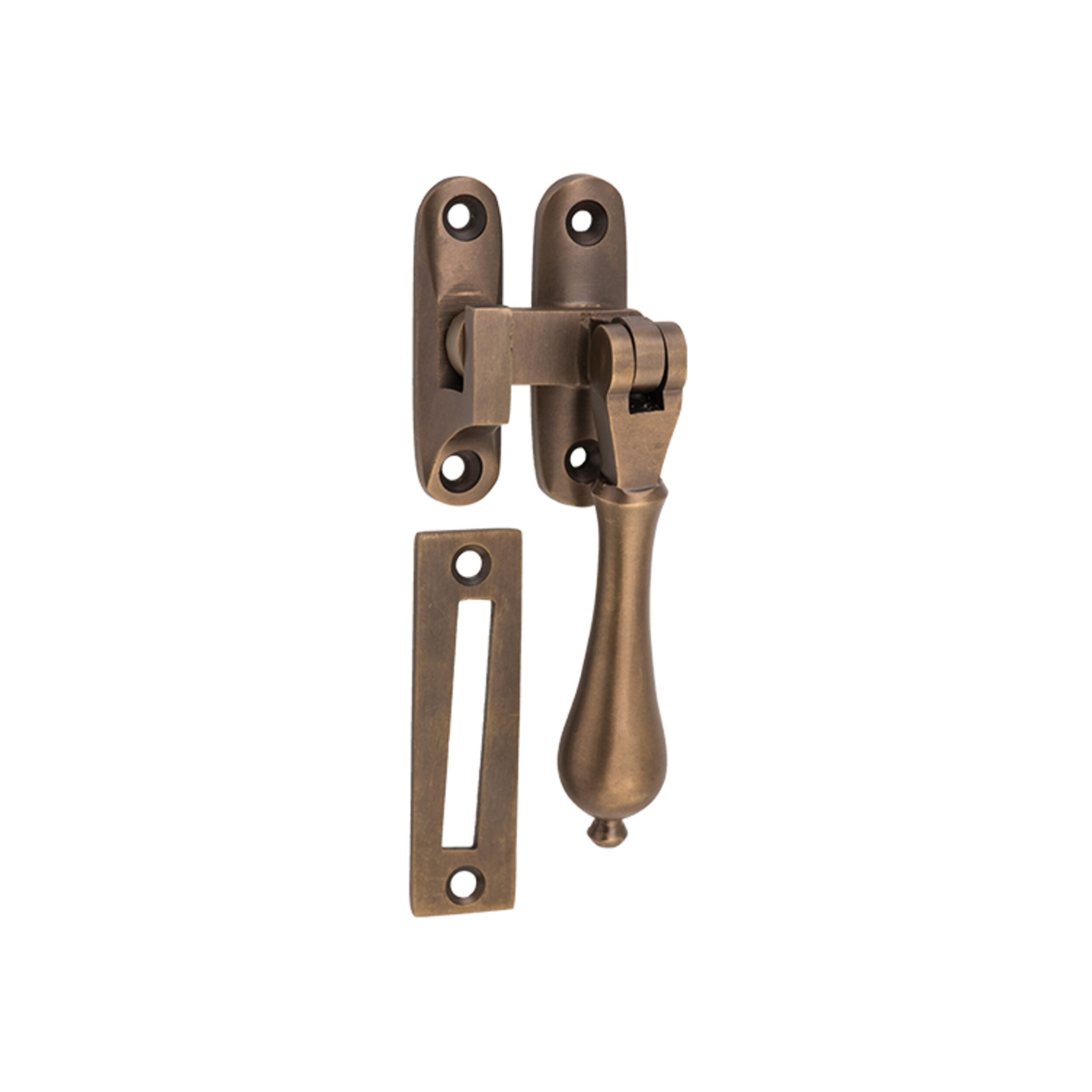 2310 Casement Fastener Teardrop Antique Brass - 40x30mm Window Hardware with 95mm Drop - Perfect for Vintage Style Windows & Doors Restoration Projects