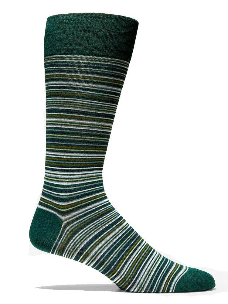 Cole Haan Men's Multi Stripe Crew Socks - Soft Cotton Blend, Comfortable & Breathable, Pine Grove Color, Size Large - Perfect for Work, Travel & Everyday Wear