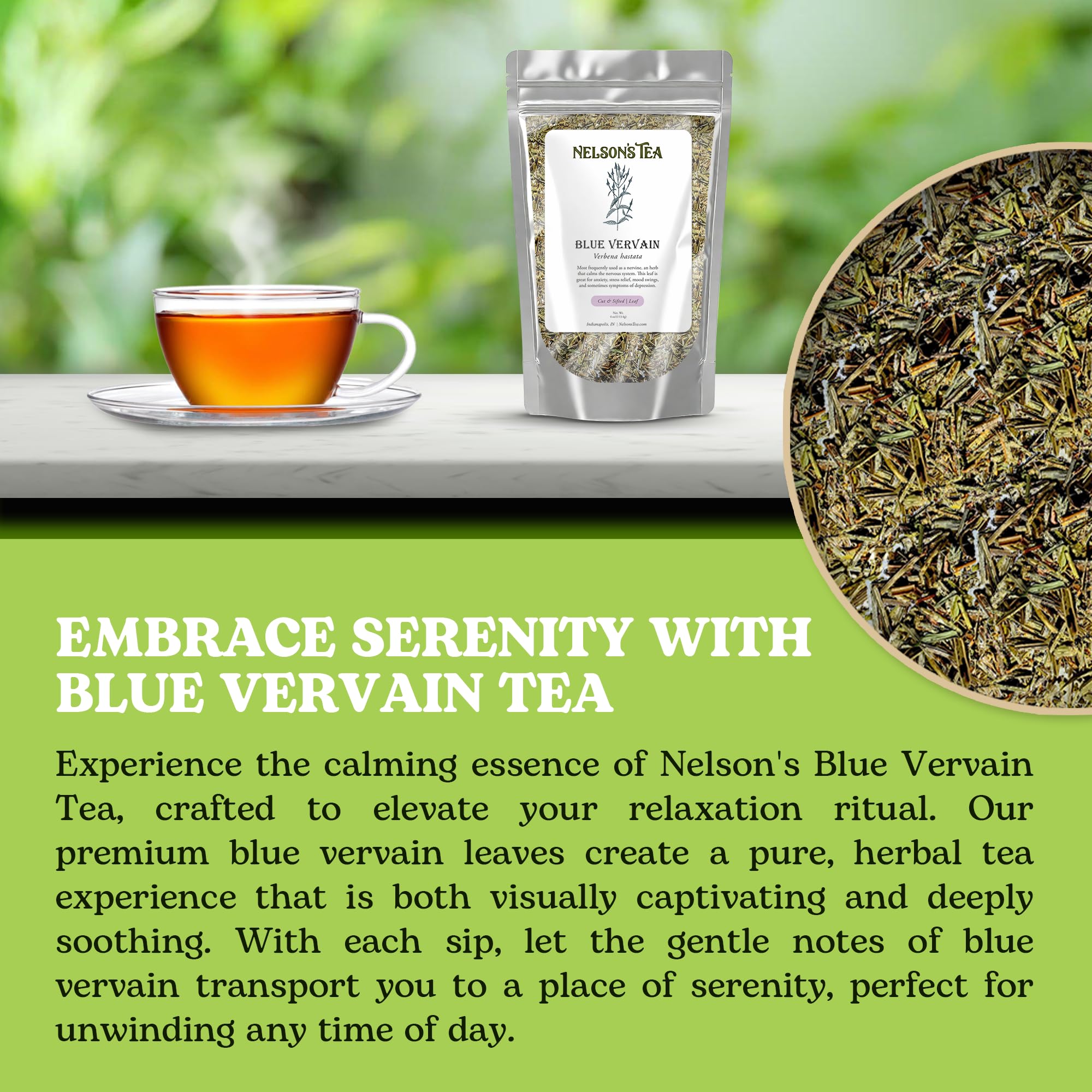 Premium Blue Vervain Loose Leaf Tea (Verbena Hastata) - 4 oz Cut & Sifted Dried Herb for Relaxation & Stress Relief - Perfect for Evening Tea Rituals & Herbal Remedies