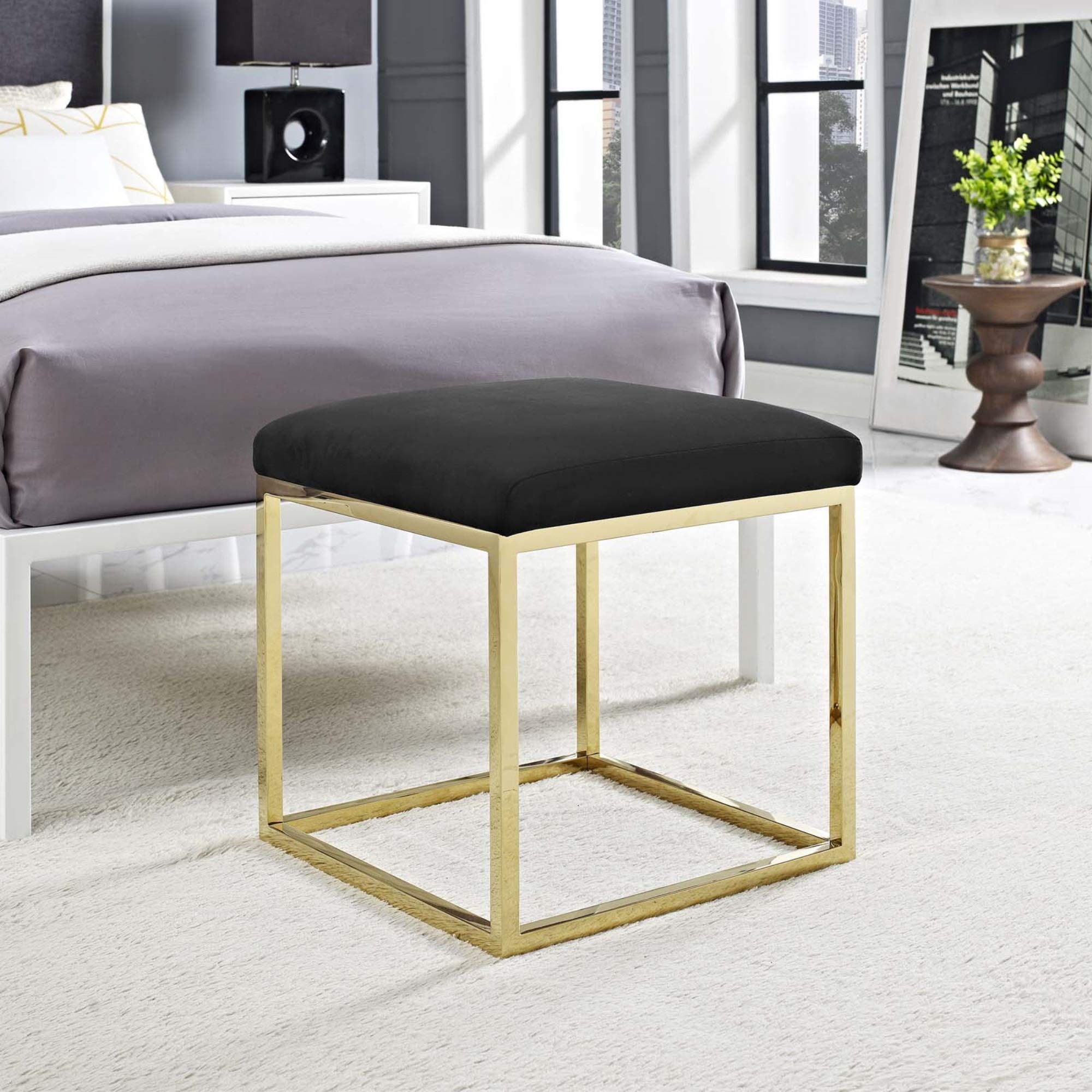 Ergode Anticipate Ottoman - Velvet Polyester Storage Footrest with Sturdy Stainless Steel Base, Non-Slip Non-Marking Foot Caps, 265 lbs Weight Capacity, No Assembly Required - Perfect for Living Room, Bedroom, Office & Home Decor
