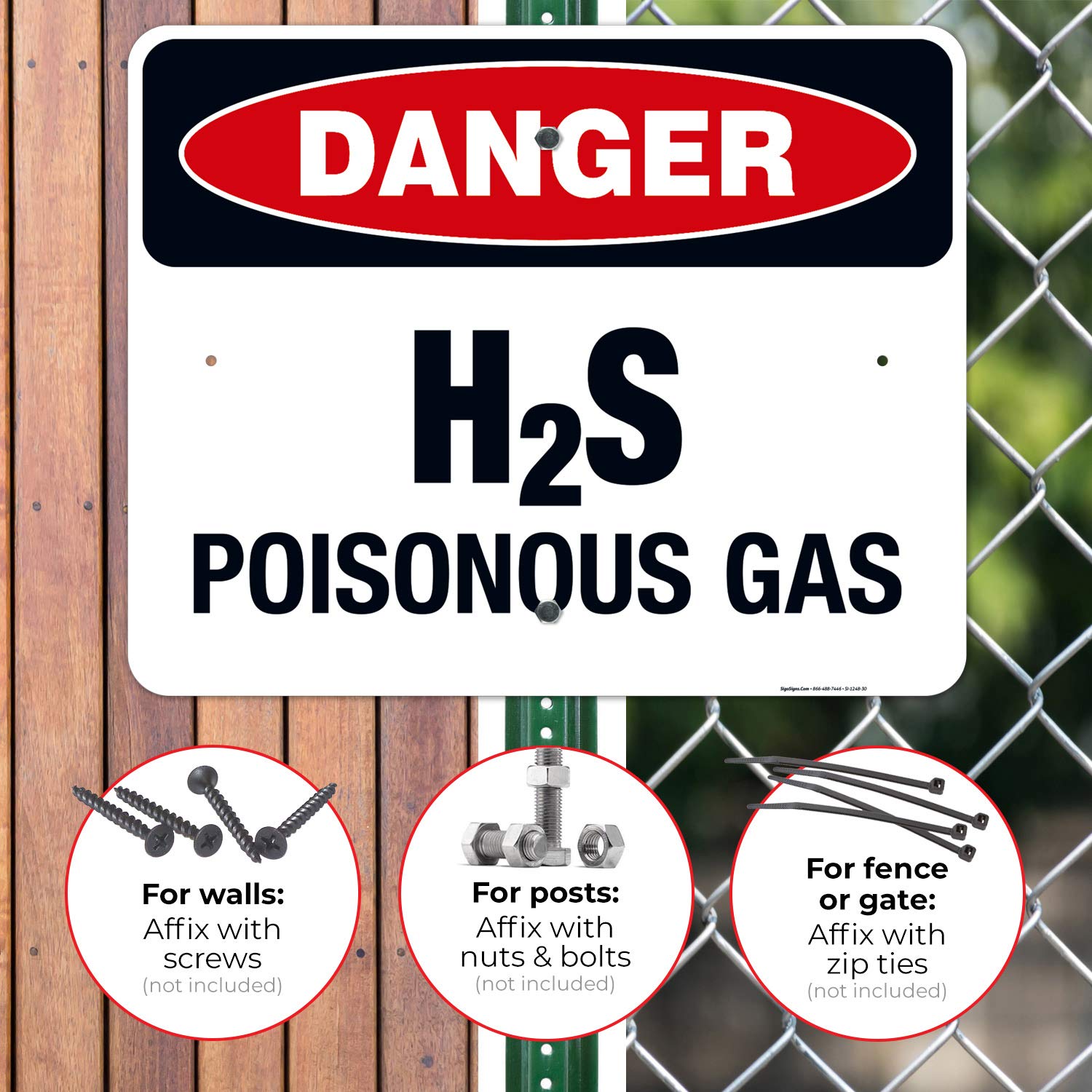 Danger H2S Poisonous Gas Sign - OSHA Compliant 24x30 Inches Rust-Free .063 Aluminum Sign - Fade Resistant for Indoor & Outdoor Use - Made in USA - Perfect for Chemical Plants, Oil Refineries & Hazardous Work Areas