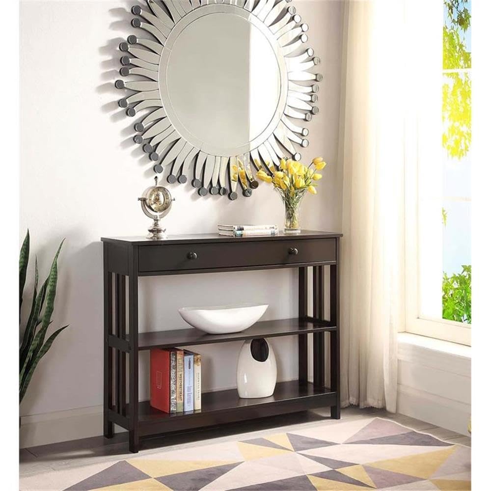 Pemberly Row Transitional One-Drawer Console Table - Espresso Wood Finish Entryway Table for Hallway, Living Room & Foyer Decor