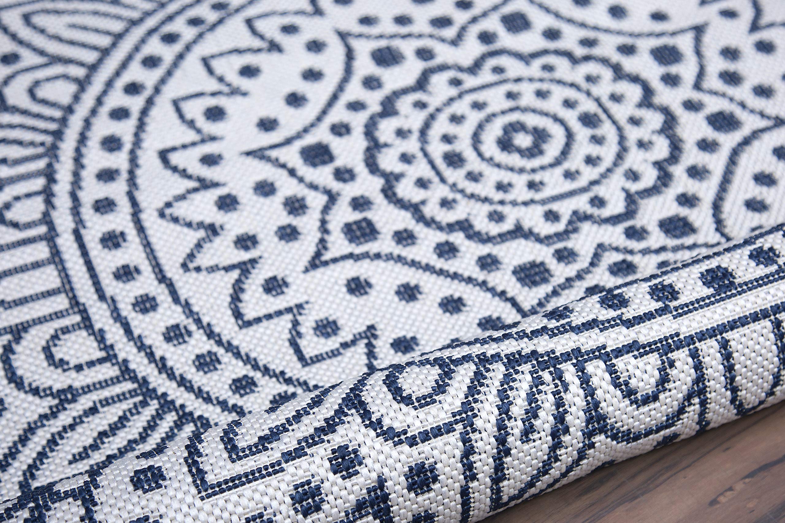 Mandala Design Hippie Area Rug - Stain Resistant, Washable & Waterproof Indoor Outdoor Rug for Patio, Balcony, Living Room, Kitchen, Bedroom - Perfect for Boho Decor, Yoga Space & Meditation Room (6.5'x9', Navy Blue)