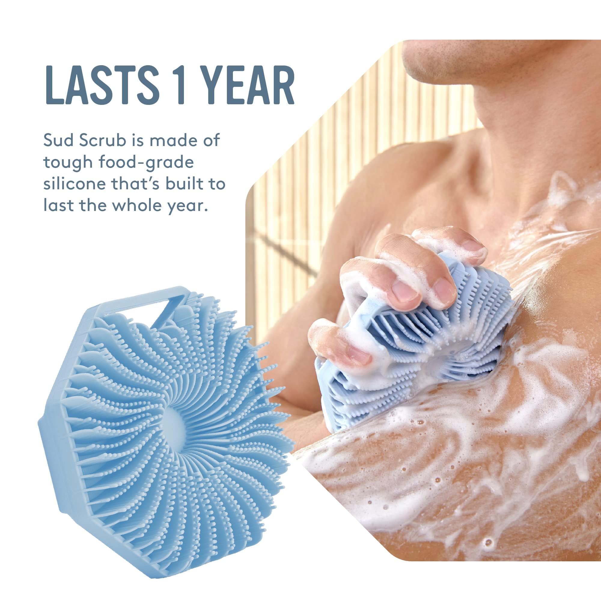 Antimicrobial Silicone Body Scrubber for Sensitive Skin - Exfoliating Shower Brush with Soft Bristles, Eco-Friendly Bath Scrubber for Gentle Cleansing (Blue) - Perfect for Daily Shower, Spa & Exfoliation Routine