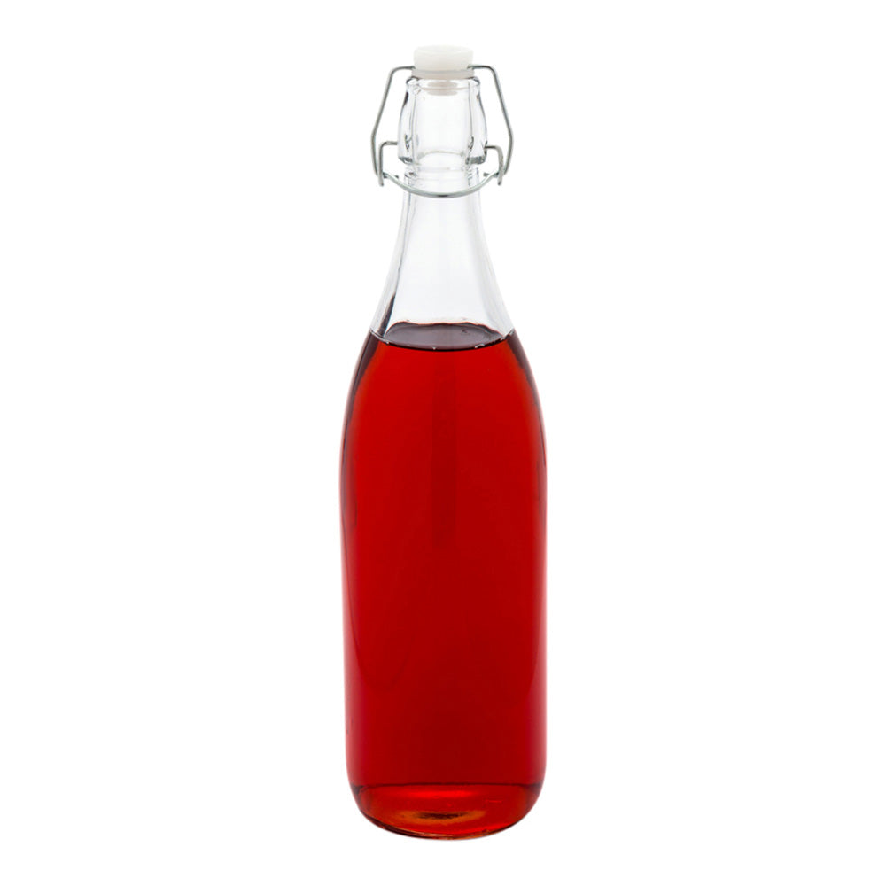 Vintage 34oz Round Glass Bottles with Swing Top Lids - 3.25