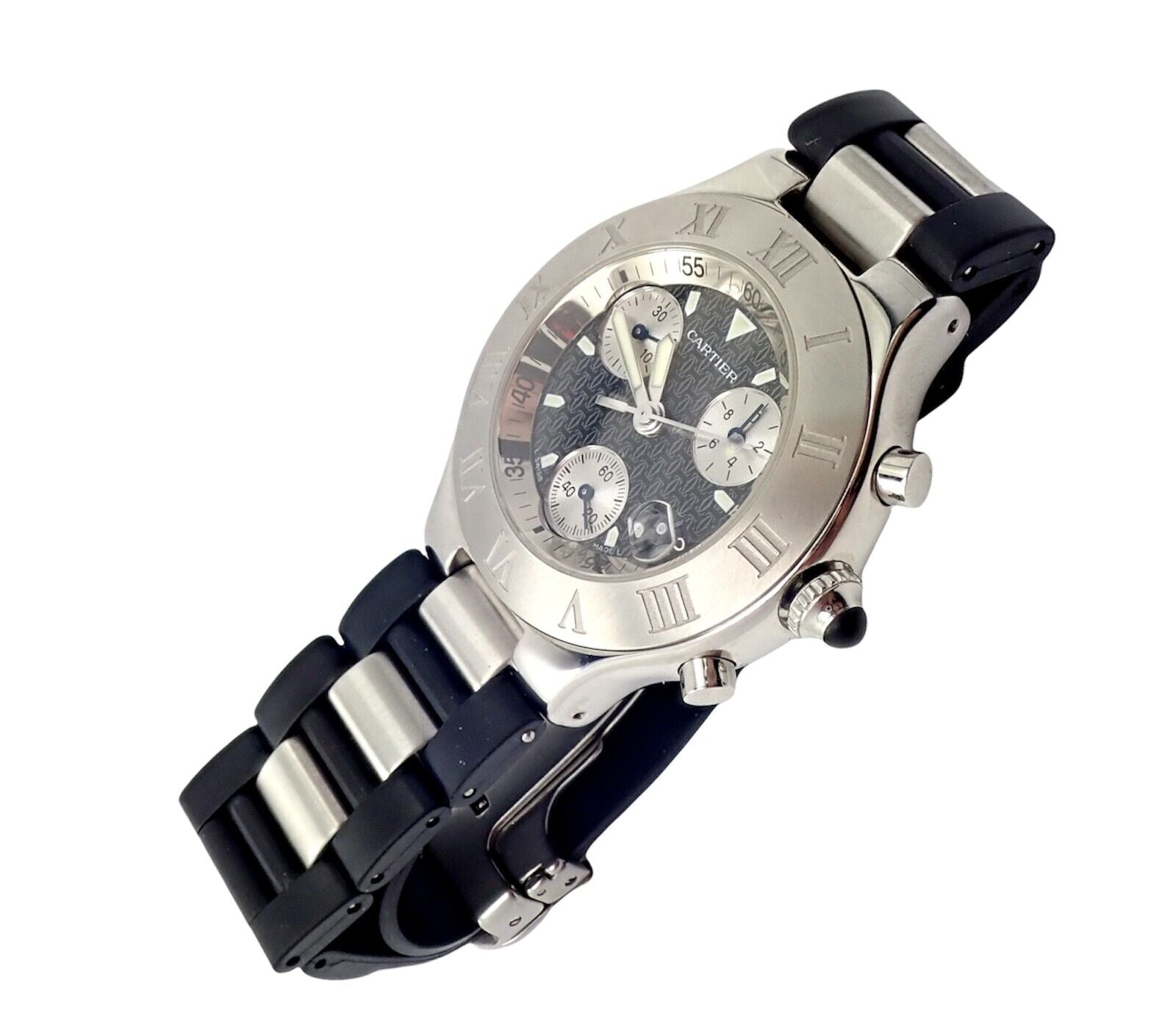 Authentic Cartier Stainless Steel Chronograph 21 Quartz Rubber Band Watch for Men - Luxury Sports Chronograph Wristwatch for Diving, Swimming & Outdoor Activities