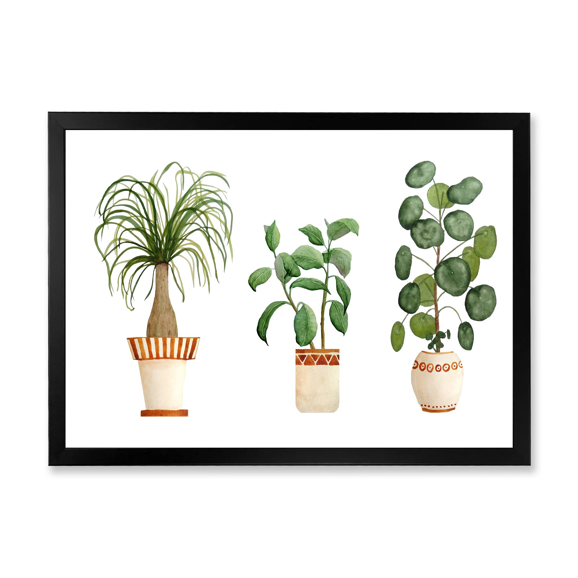 Trio of House Plants - Ponytail Palm & Ficus Traditional Framed Wall Art | Home & Office Decor | Perfect for Living Room, Bedroom & Office Spaces