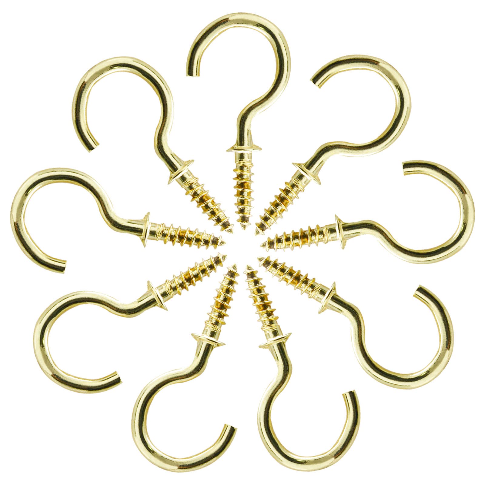 Biaungdo 100 Pack 3/4 Inch Gold Ceiling Hooks with Self-Tapping Screws - Heavy Duty Cup Hooks for Hanging Plants, Lights, Decorations in Home, Kitchen, Bathroom, Garage