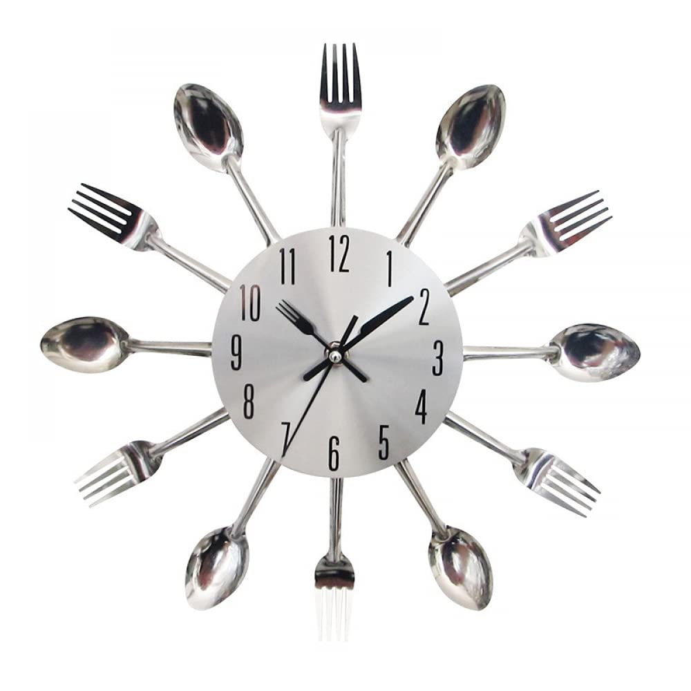 XD Designs 3D Modern Cutlery Wall Clock - Stylish Spoon & Fork Kitchen Decor in Silver | Perfect for Home, Dining Room & Office Wall Decoration