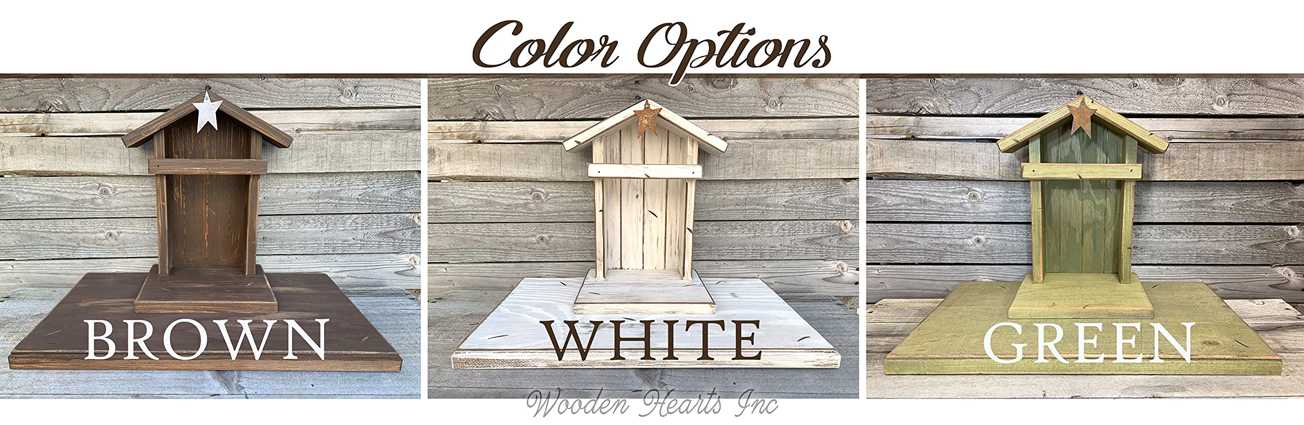 Custom Personalized Distressed Wood Nativity Stable for Willow Tree Figures - Handmade Manger Angel Stand in Green, Brown & White | USA Made | Perfect for Christmas Decorations & Holiday Displays