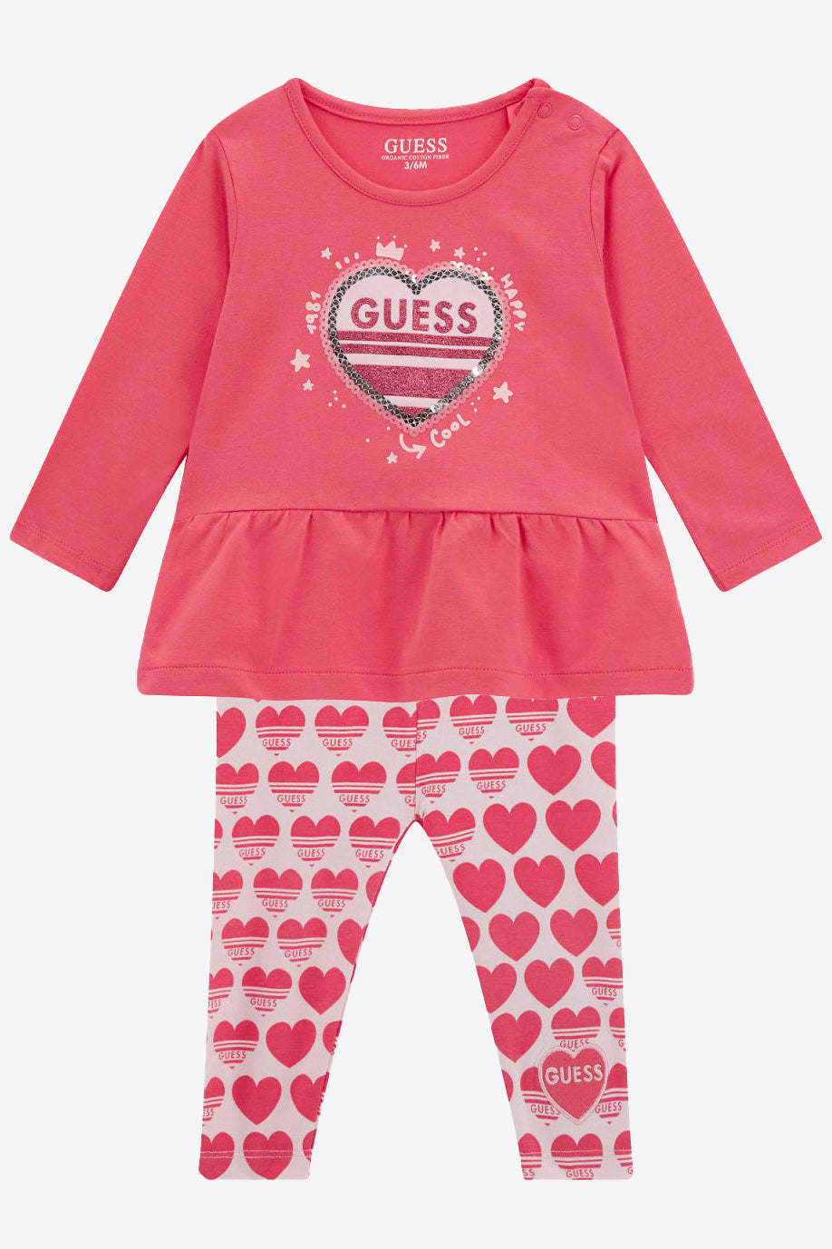 Sienna Cerise Peplum Top & Heart Print Leggings - Women's Fashion Tunic and Yoga Pants Set for Workout, Dance, or Casual Wear