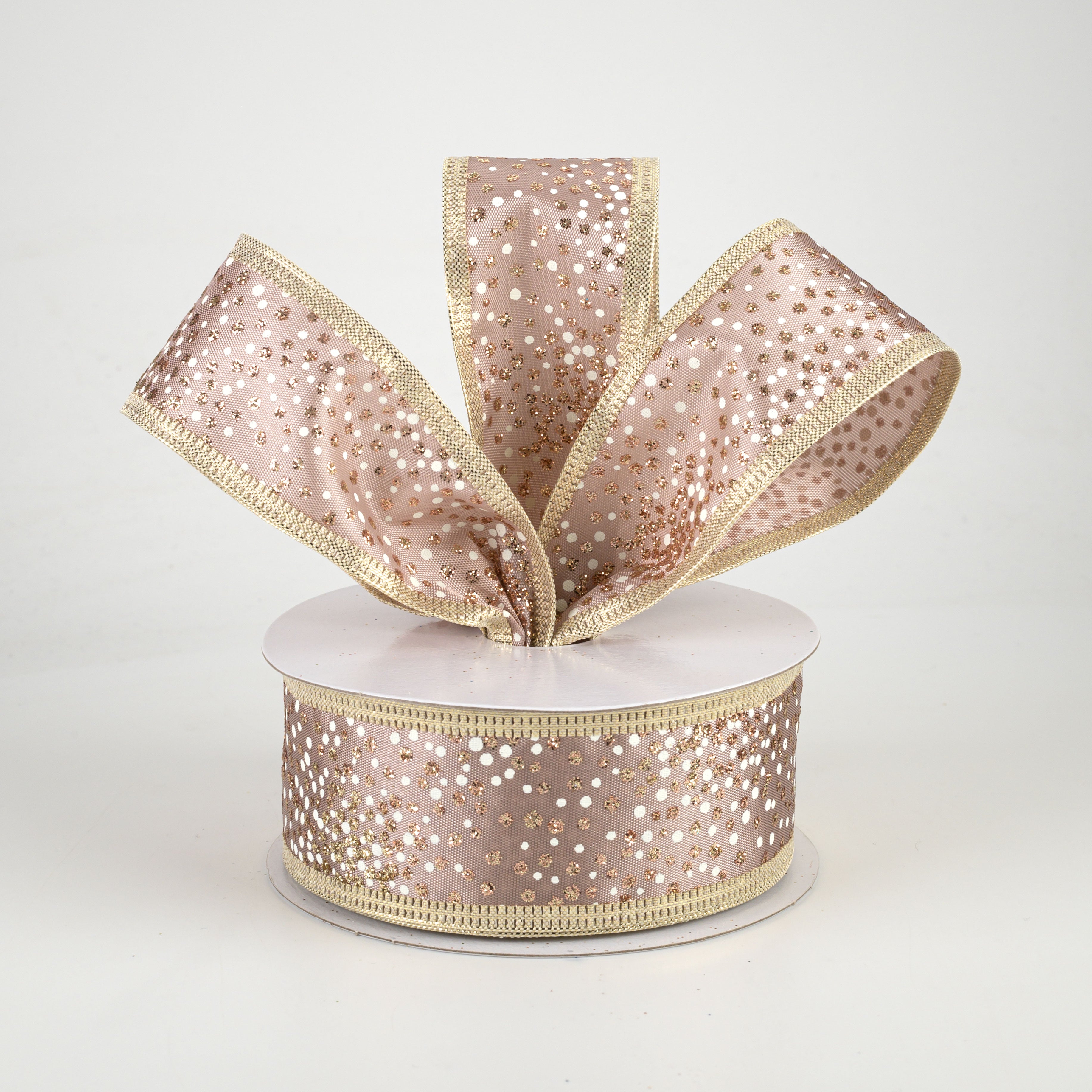 1.5 Inch Glitter Pin Dots Ribbon - Rose Gold (10 Yards) for Gift Wrapping, DIY Crafts, Wedding Decorations, and Party Supplies