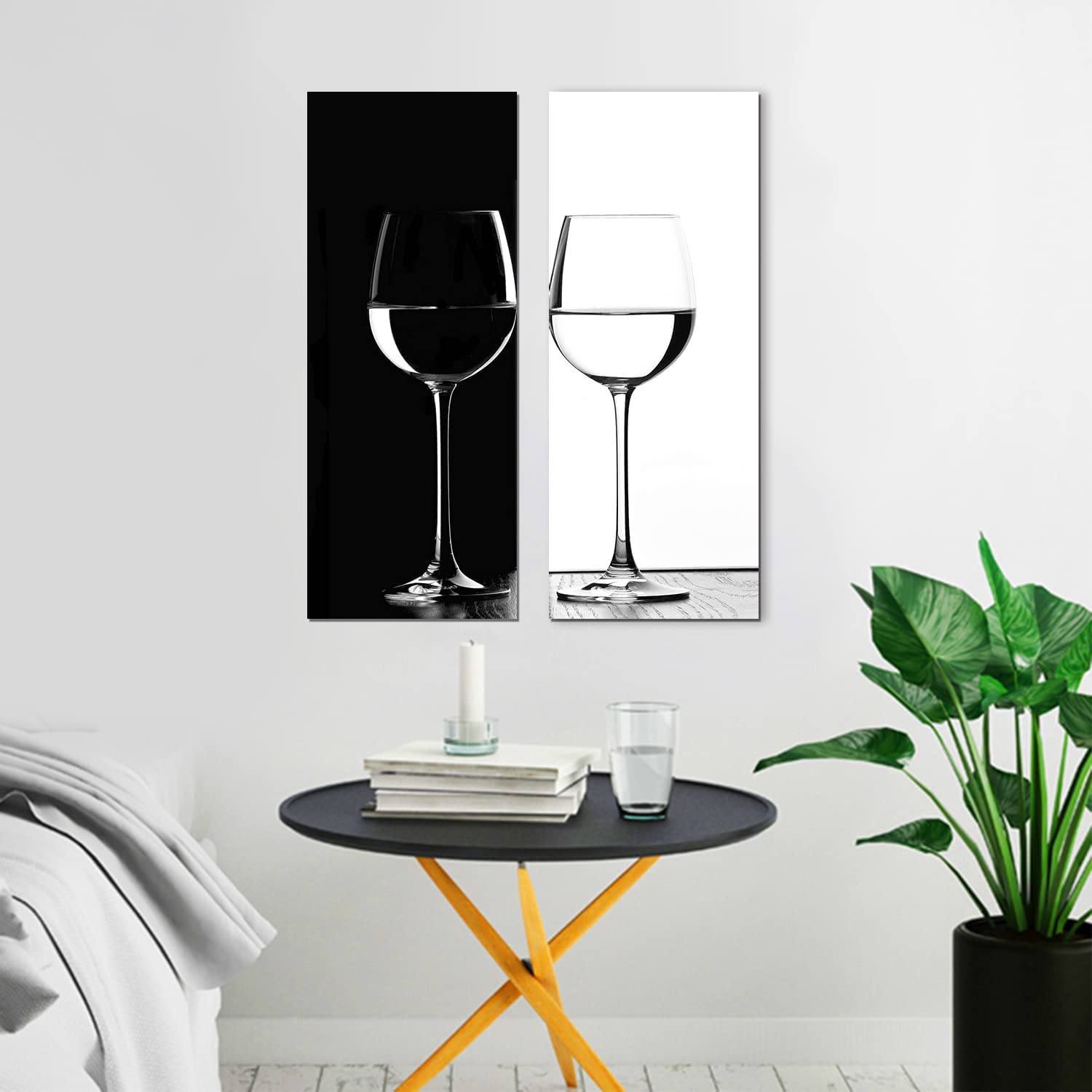 Black and White Wine Glass Canvas Prints - Modern Abstract Wall Art for Kitchen, Dining Room, Bar & Pub Decor - Set of 2 (12x32 Inches) - Perfect for Home, Office & Restaurant Decorations
