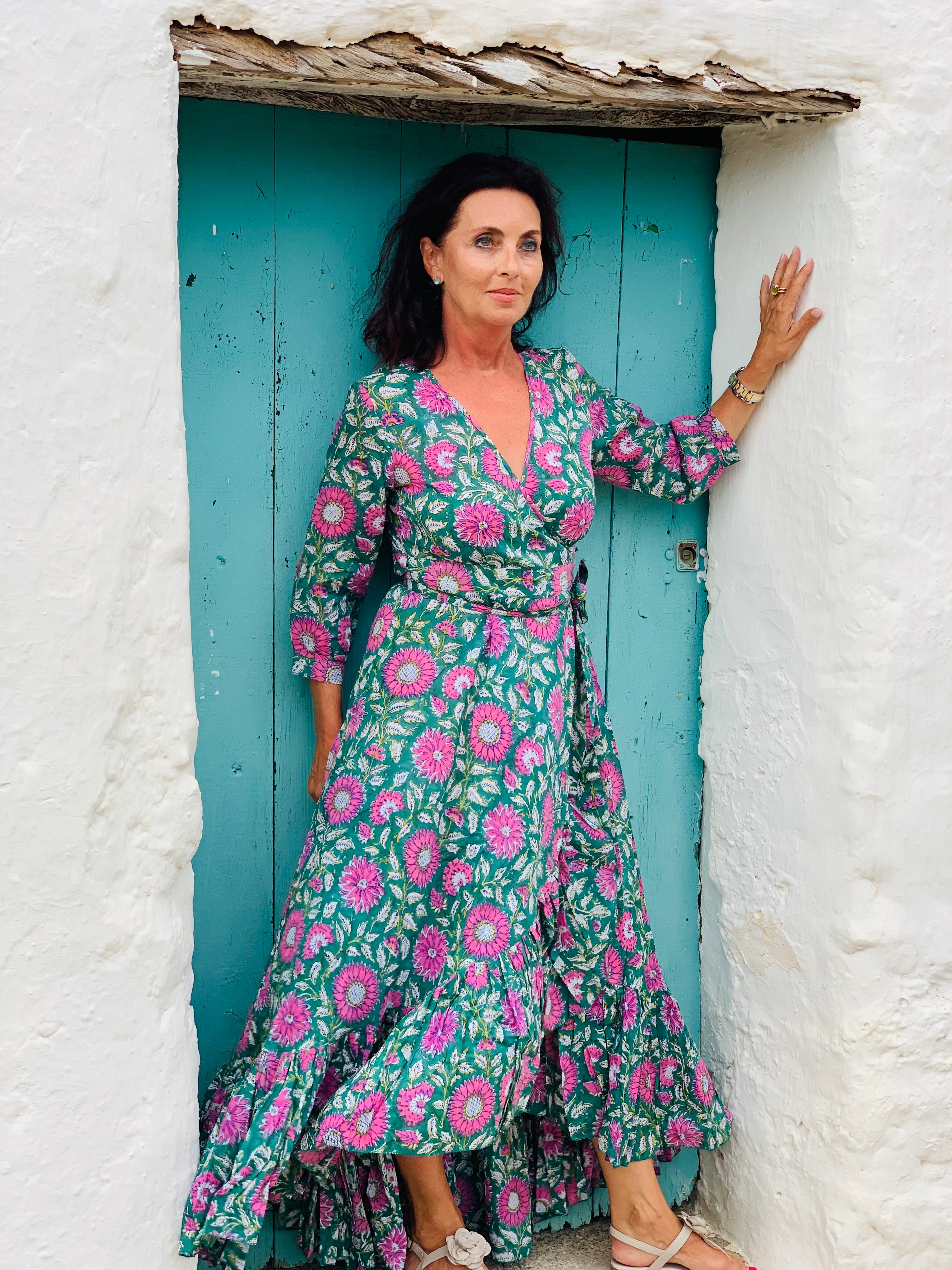 Goddess Dress Sunflower Green - Flowy Summer Maxi Dress for Women, Beach Wedding & Boho Festival Outfit