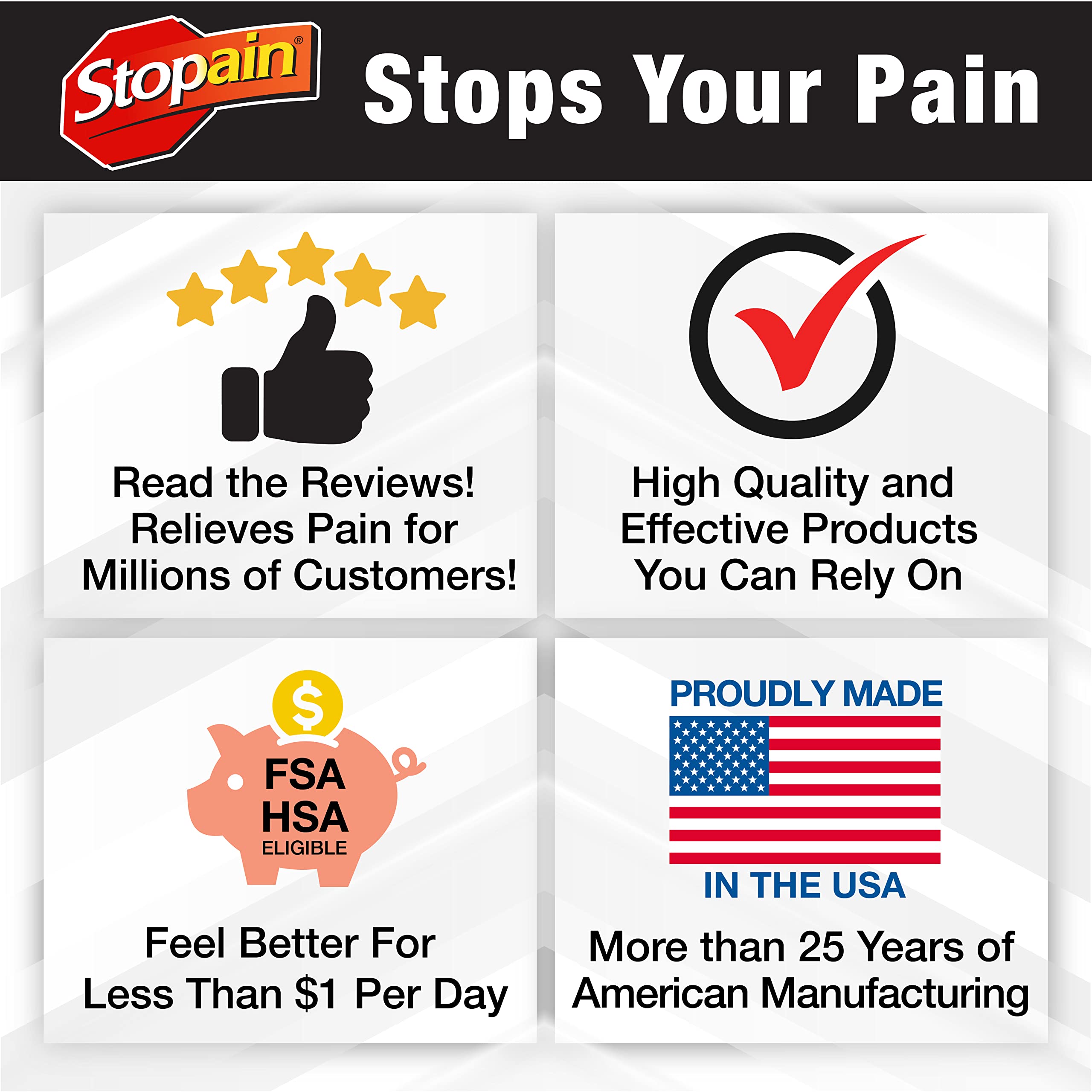 Stopain Pain Relief Spray - 4oz (3 Pack) | Fast-Acting Max Strength with MSM, Glucosamine & Menthol | USA Made Topical Analgesic for Arthritis, Back, Knee & Neck Pain | HSA/FSA Approved | Perfect for Post-Workout Recovery & Chronic Pain Management