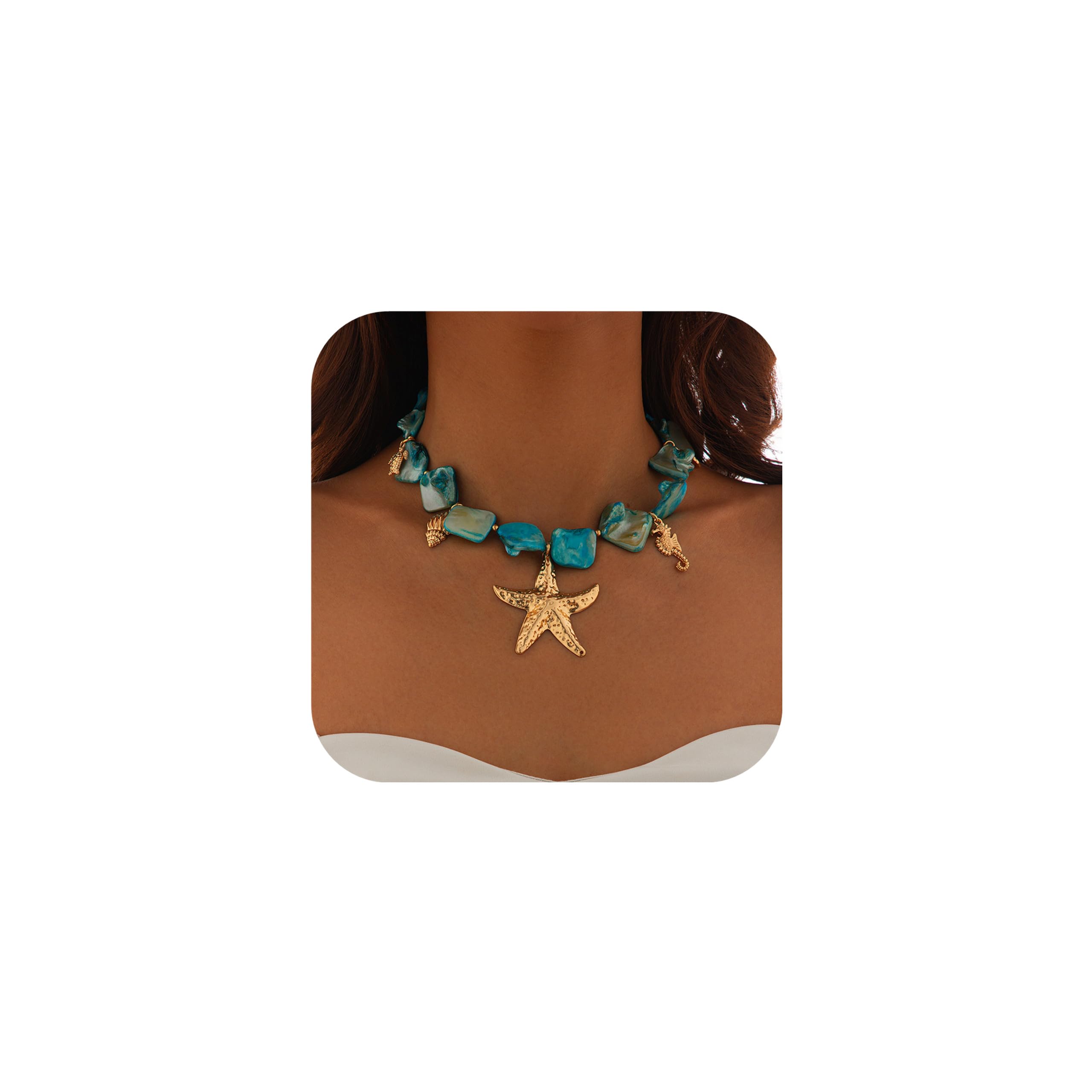 Trendy Starfish Shell Necklace for Women - Boho Beach Seashell Pendant Choker with Gold Charm, Dainty Statement Jewelry | Perfect Summer Fashion Gift for Surfers, Beach Lovers & Vacation Accessories