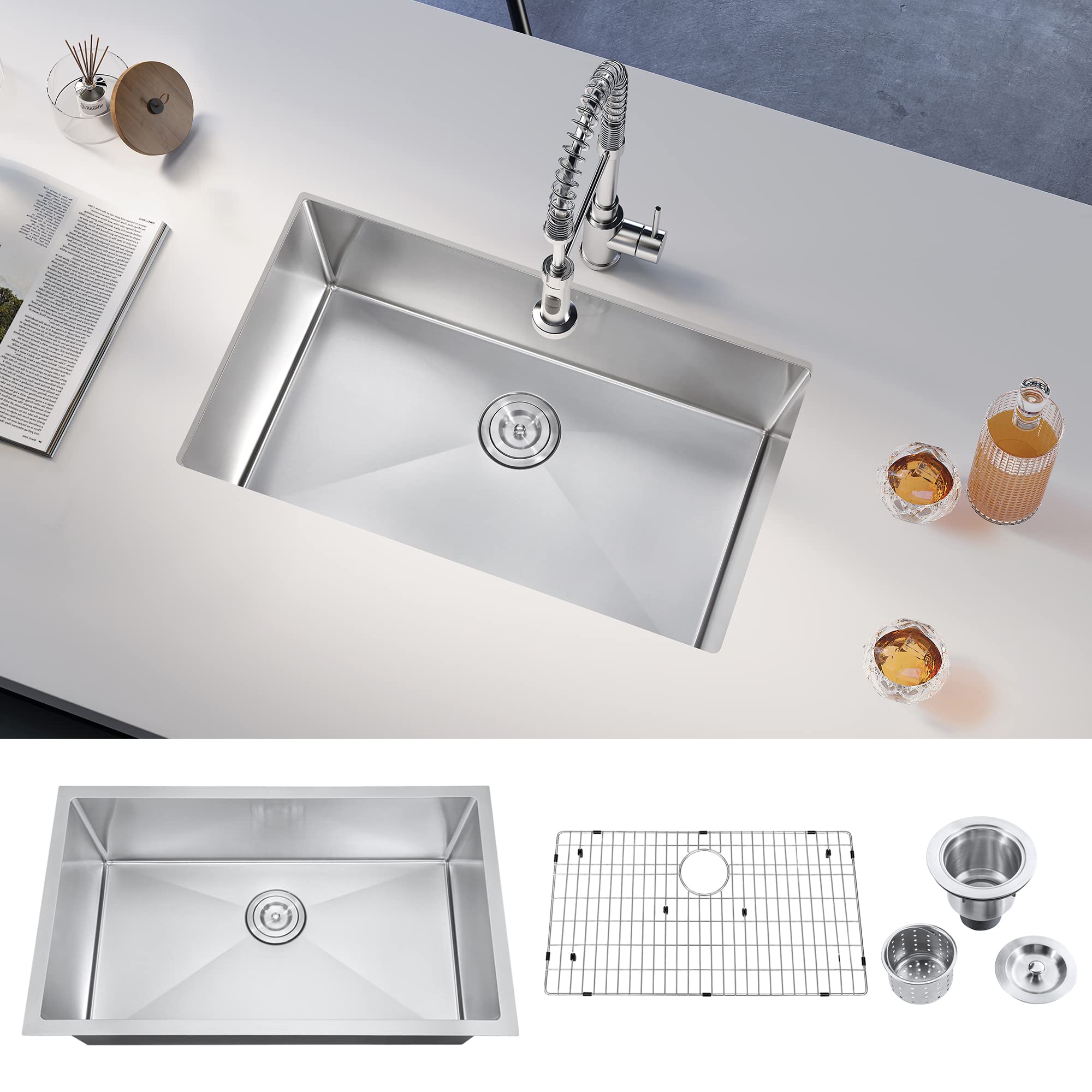 32 Inch Undermount Single Bowl Kitchen Sink - 32