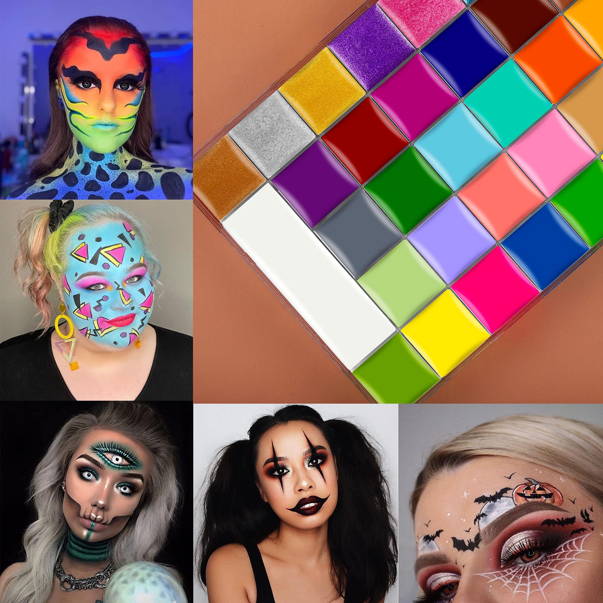 CCbeauty Professional 36 Color Face & Body Paint Kit - Halloween, Cosplay, SFX Makeup Palette with Neon Colors & 10 Pink Brushes | Perfect for Costume Parties, Theater Performances, and Creative Body Art