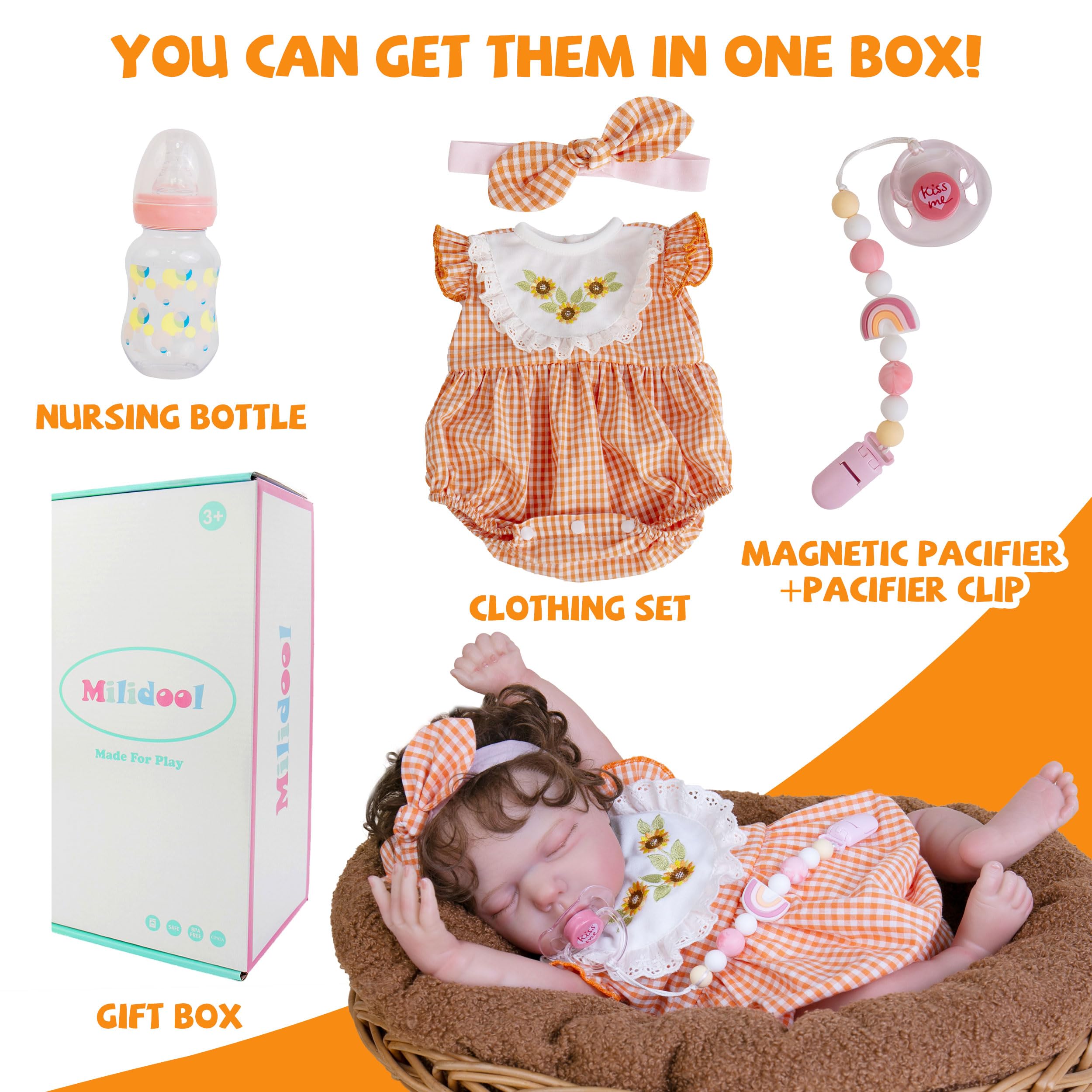 Milidool 20-Inch Realistic Reborn Baby Doll - Lifelike Poseable Newborn Girl Doll with Soft Cloth Body, Perfect Gift for Kids Age 3+ | Great for Role Play, Collecting, and Emotional Comfort