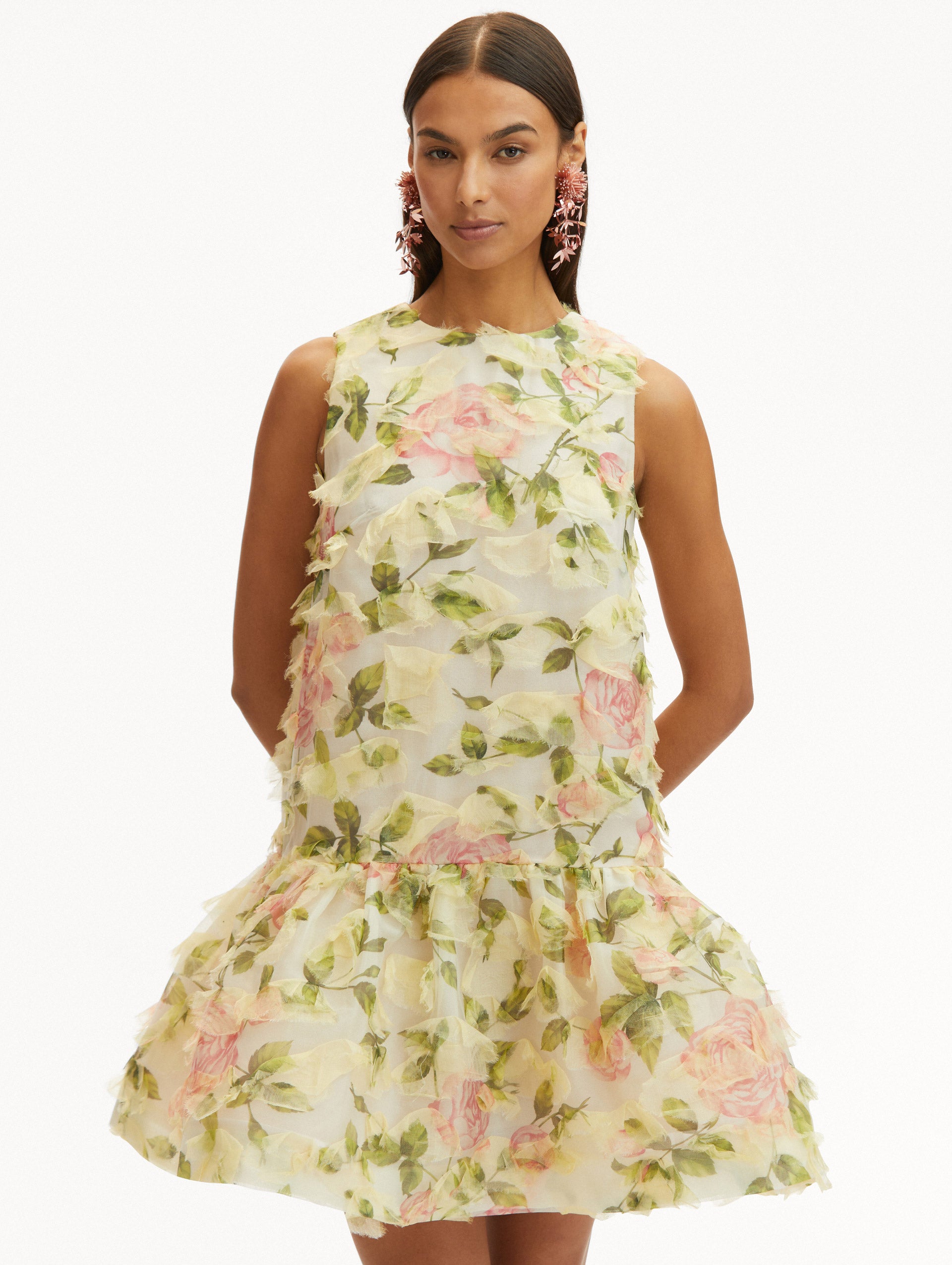 English Rose Fil Coupé Floral Summer Dress - Elegant Women's Midi Dress for Garden Parties, Weddings & Date Nights