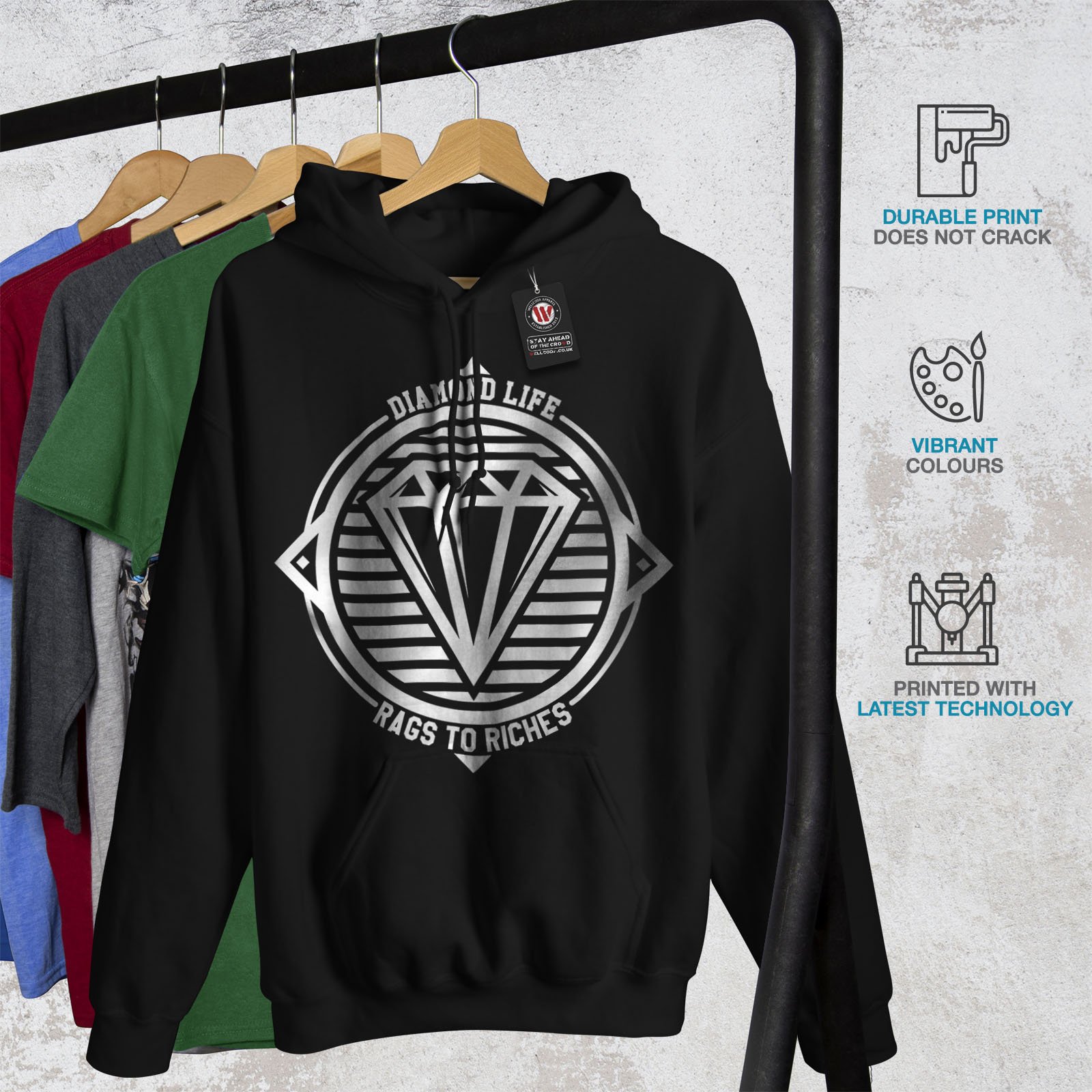 Wellcoda Diamond Life Club Men's Hoodie - Premium Rags Hooded Sweatshirt for Streetwear & Casual Style | Perfect for Urban Fashion, Gym Wear & Everyday Comfort