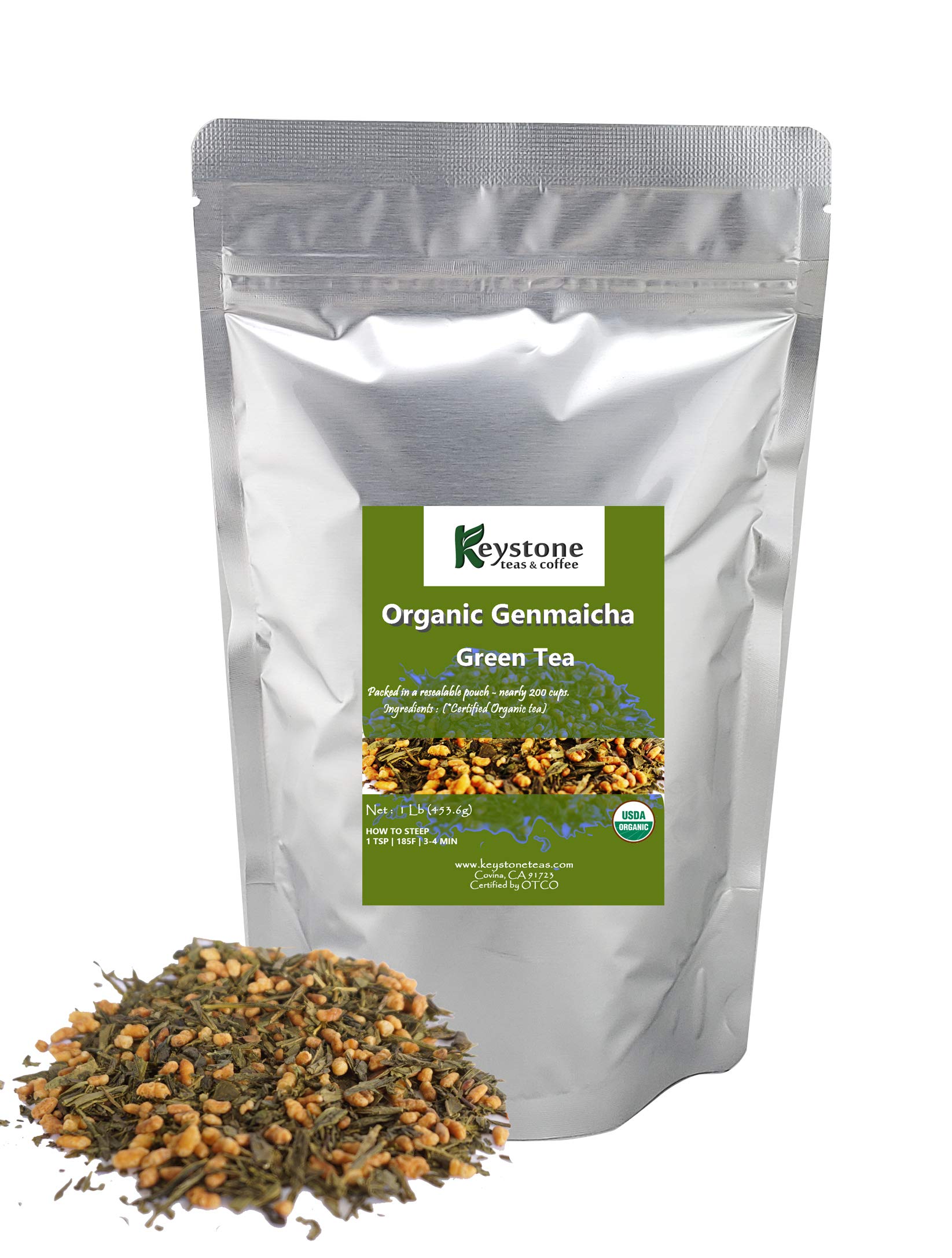 Organic Genmaicha Green Tea - 16 Ounce Bulk - Japanese Brown Rice Tea - Perfect for Relaxation, Weight Loss & Daily Detox - Ideal for Home, Office & Gifting