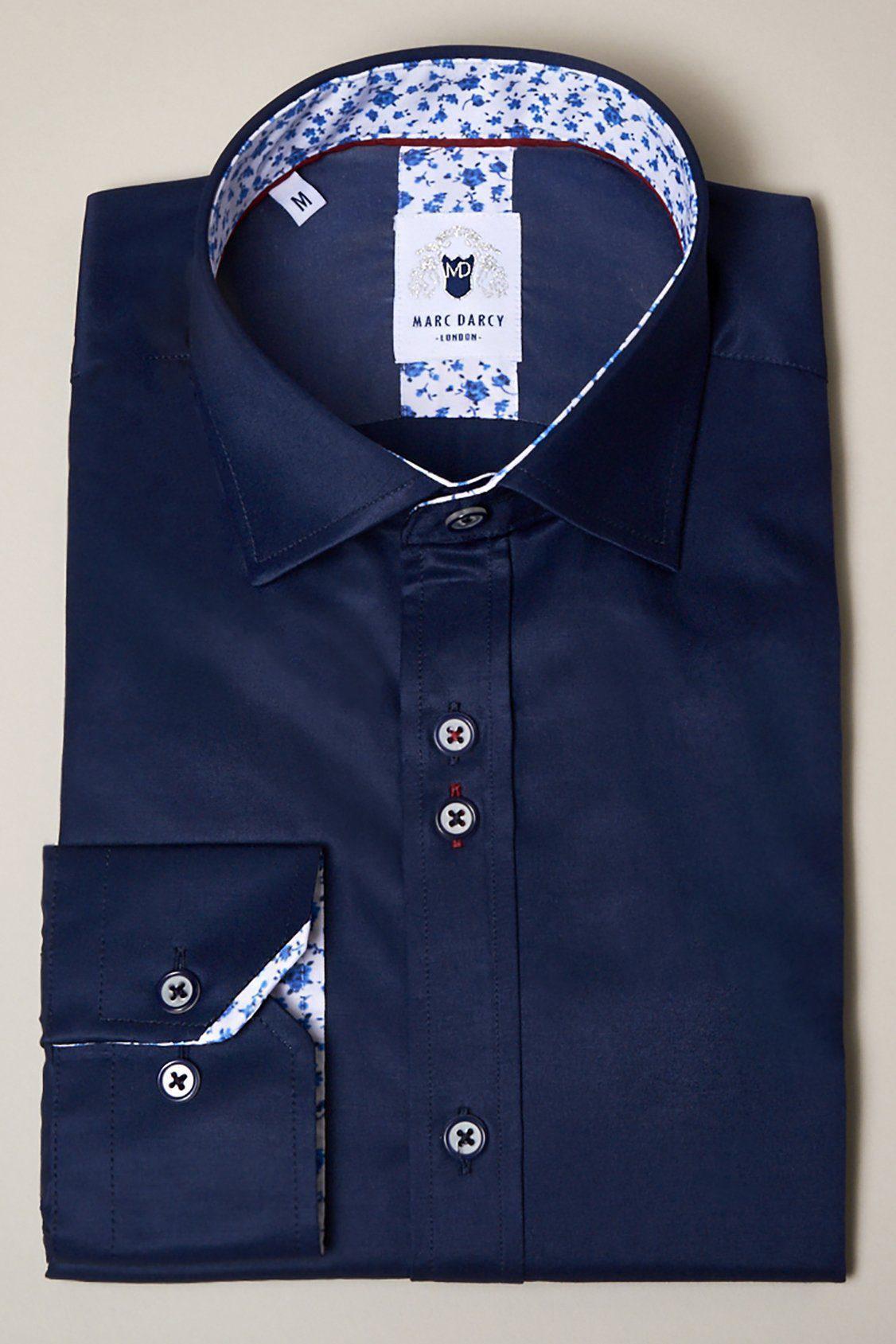 ALFIE Men's Navy Blue Long Sleeve Casual Shirt - Slim Fit Button Down Dress Shirt for Office, Business, and Formal Occasions