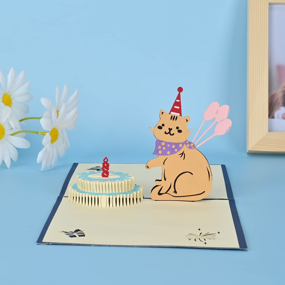 Createreedo 3D Pop Up Cat Birthday Card - Handmade Cute Cat Design Greeting Card with Birthday Cake | Funny Gift for Men, Women, Wife, Husband, Kids & Friends | Perfect for Birthday Parties, Surprise Gifts & Special Occasions