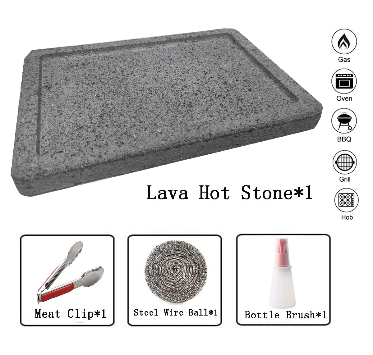 Premium Lava Grill Stone for Steak - 11.8x7.9x1 Inch Volcanic Cooking Plate for Oven, BBQ & Tabletop Grilling - Perfect for Meat, Fish, Vegetables & Pizza - Ideal for Backyard BBQs, Camping & Outdoor Cooking