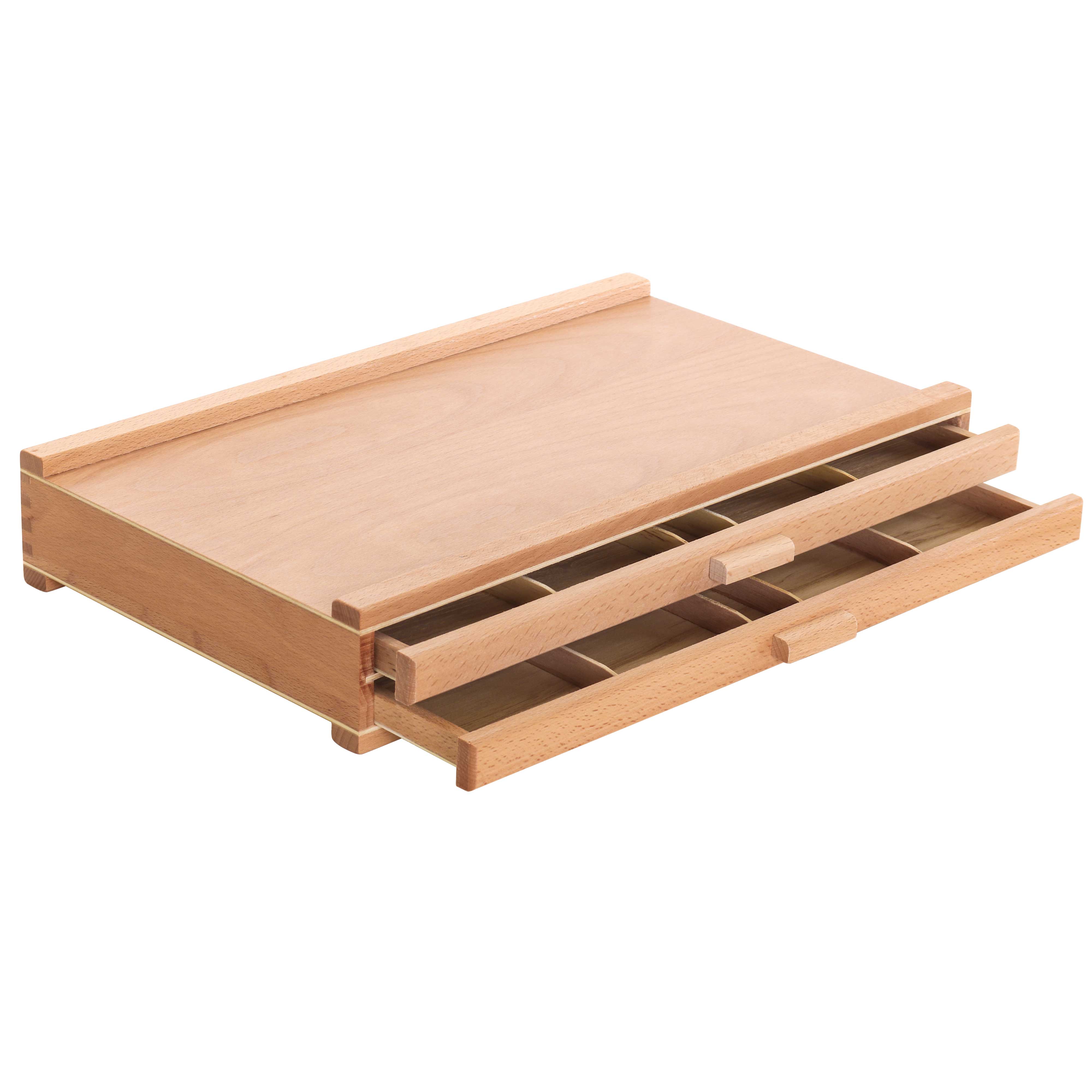 2-Drawer Artist Wood Storage Box for Pastels, Pens, Markers & Art Supplies | Elm Hardwood Construction with 5 Compartments per Drawer | Perfect for Drawing, Sketching & Blending Tools Organization in Studio or Classroom