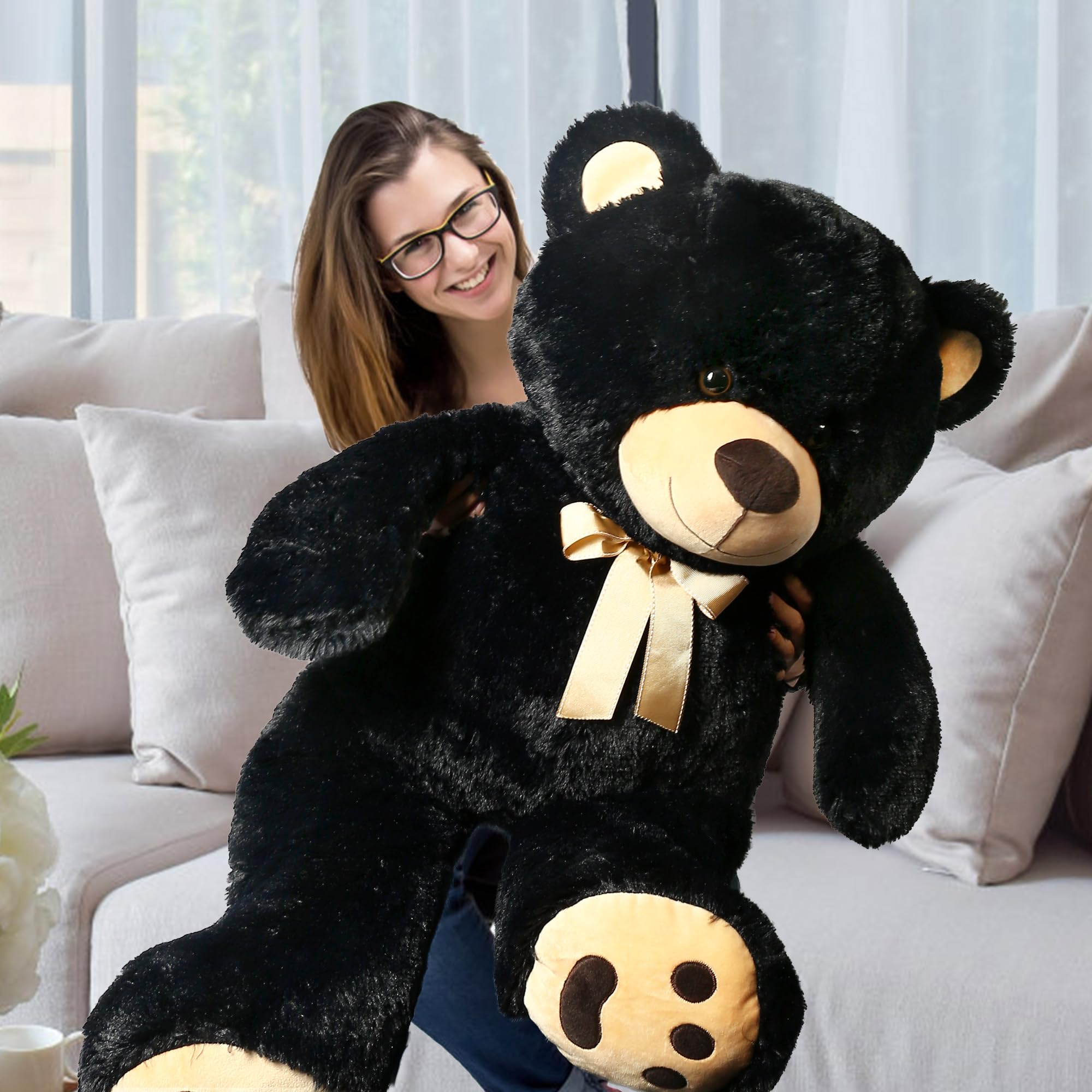 LotFancy 36 Inch Giant Teddy Bear - 3 Feet Large Plush Stuffed Animal with Footprints | Perfect Gift for Birthday, Anniversary, Valentine's Day | Cute Home Decor for Bedroom, Nursery, or Romantic Surprise