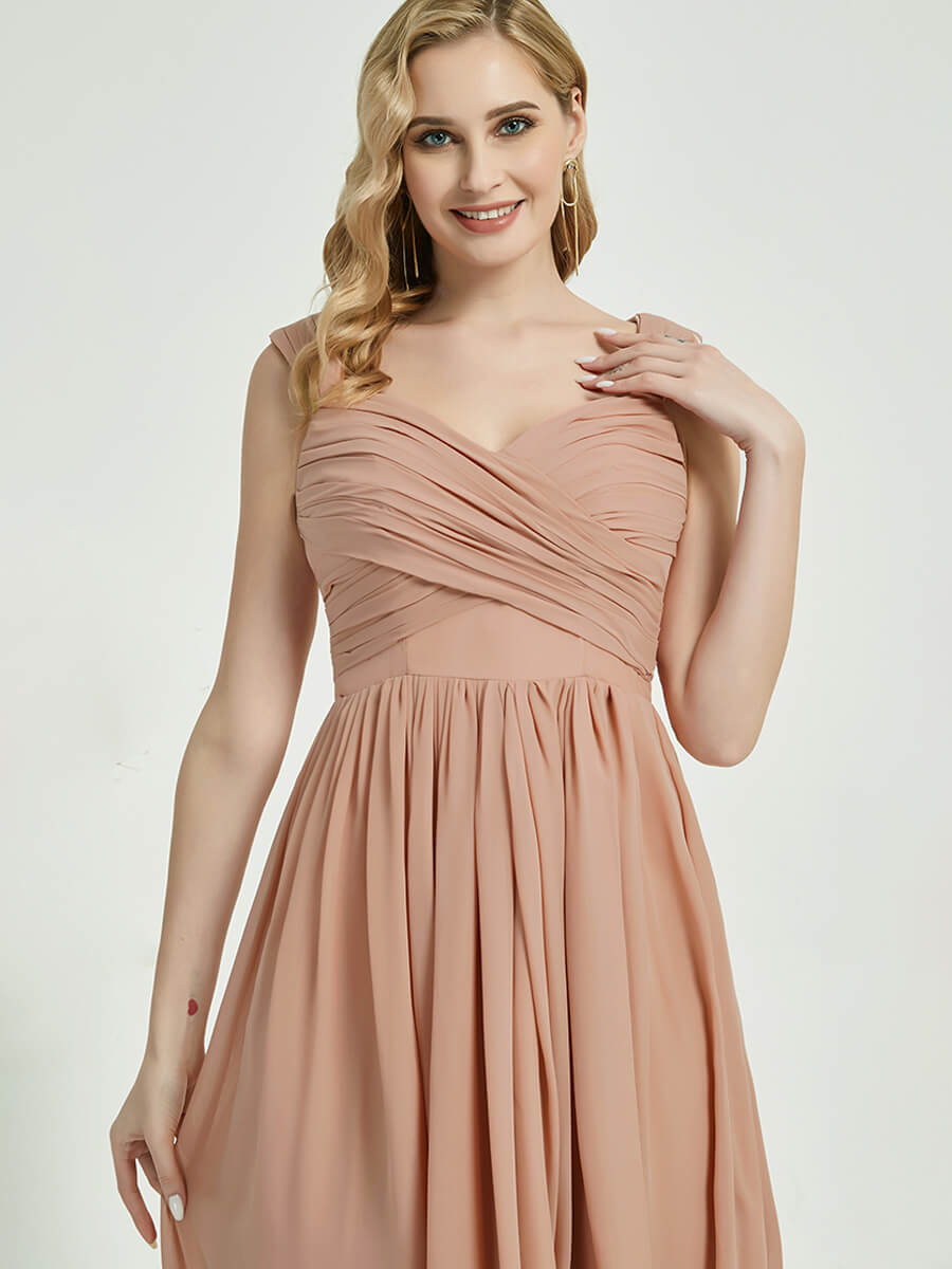 Elegant Dark Navy Sweetheart Backless Chiffon Floor Length Bridesmaid Dress for Weddings, Prom & Formal Events
